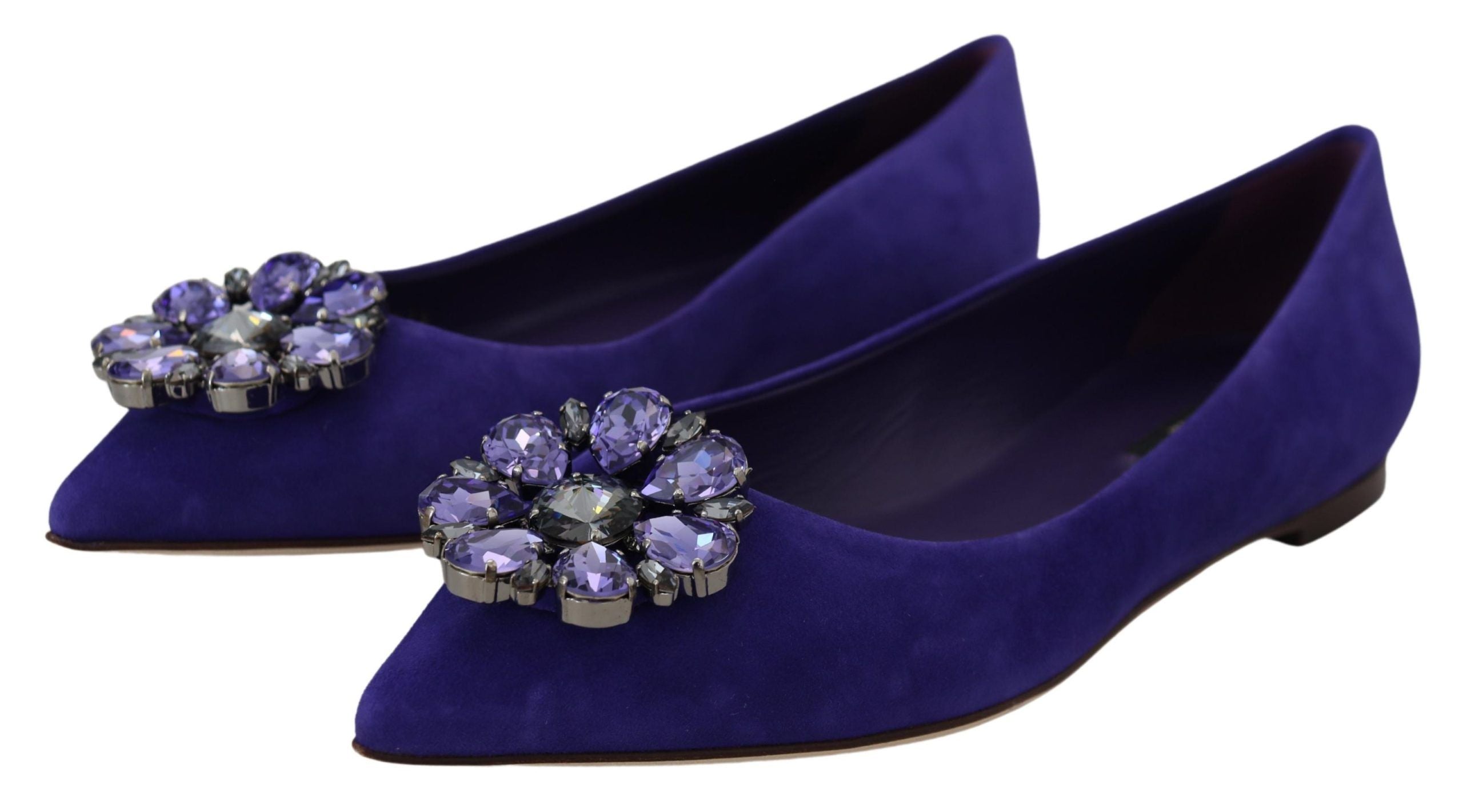 Dolce &amp; Gabbana Chaussures plates en daim violet ornées de cristaux