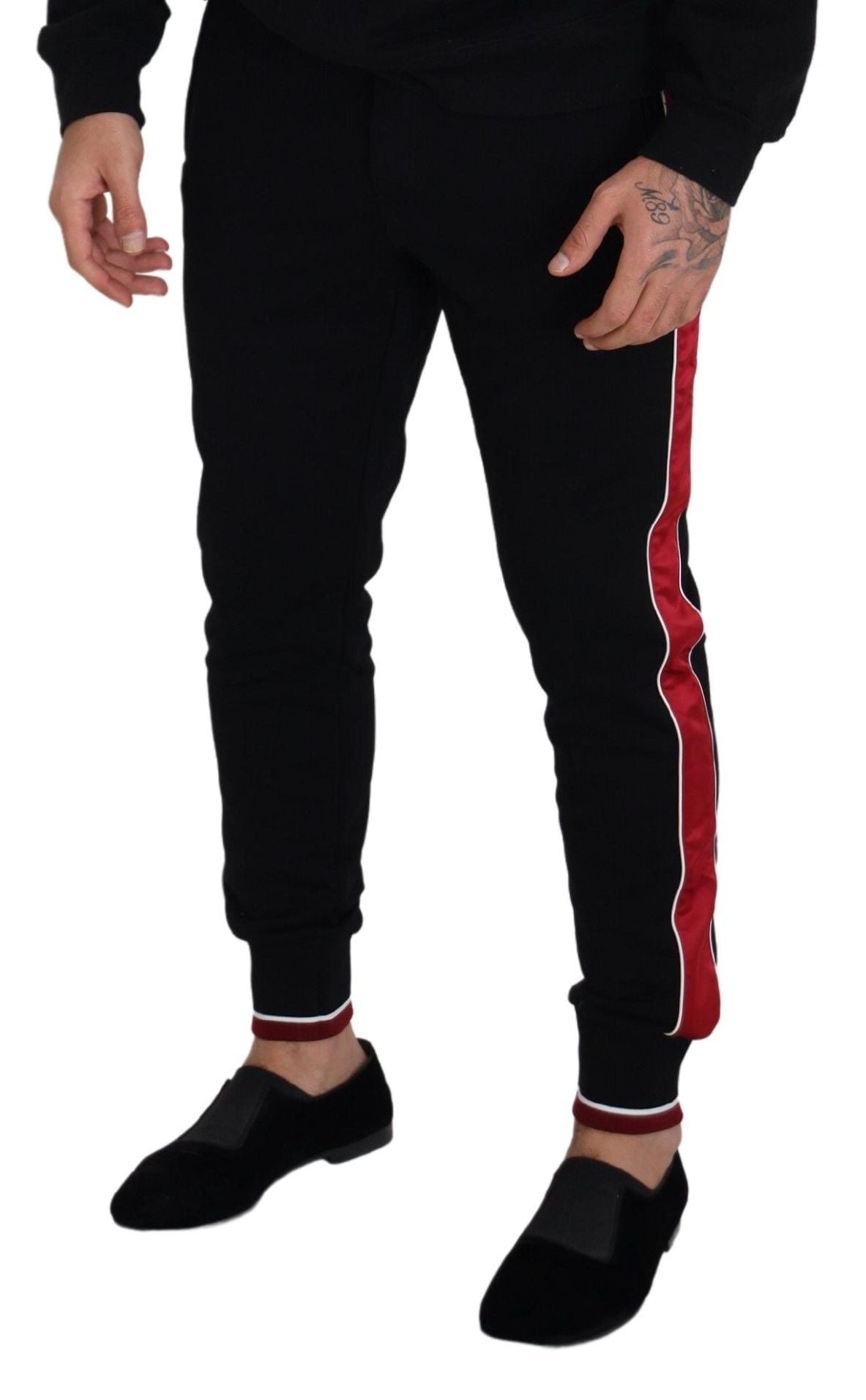 Dolce &amp; Gabbana Pantalon de jogging noir élégant avec détail rouge