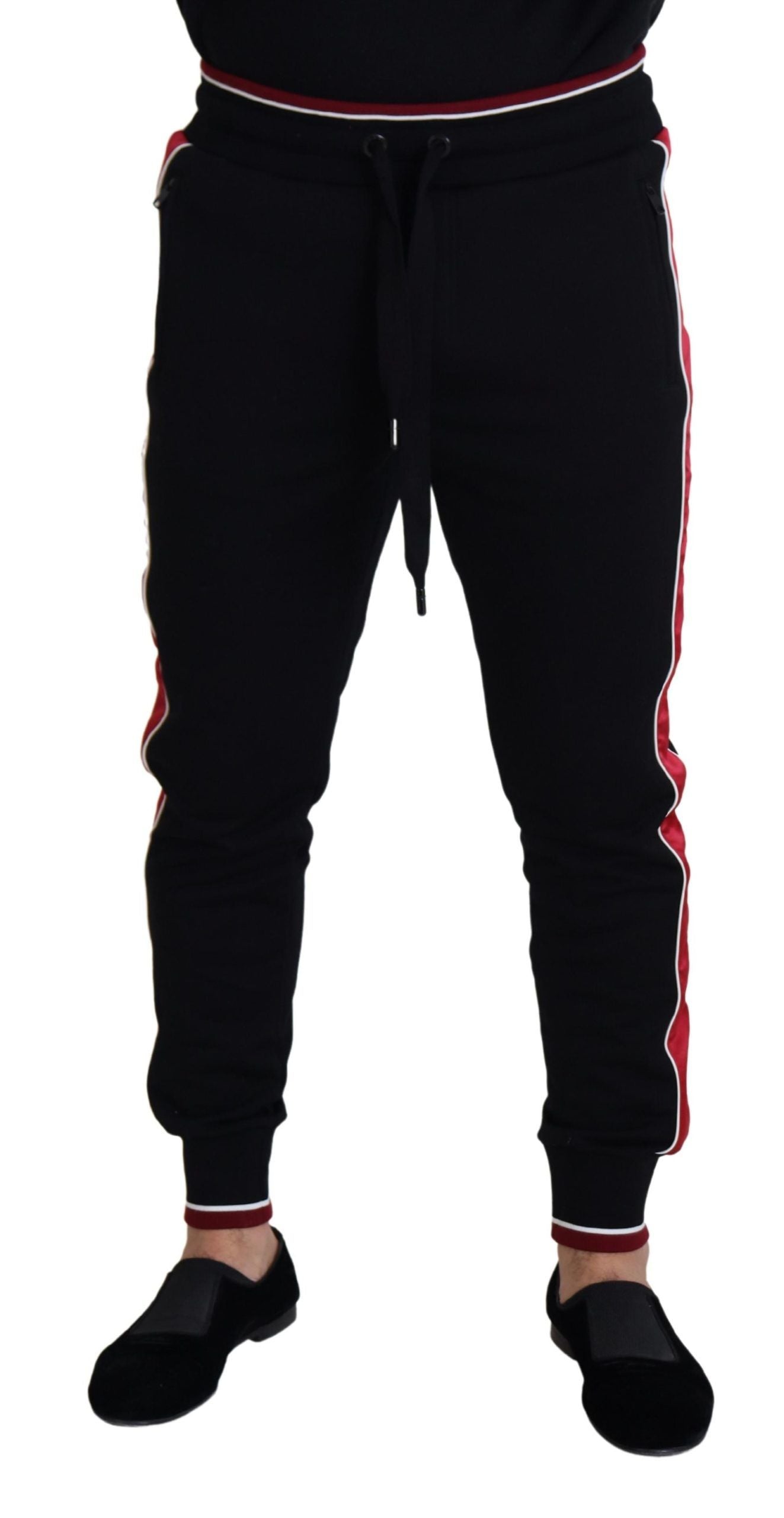 Dolce &amp; Gabbana Pantalon de jogging noir élégant avec détail rouge