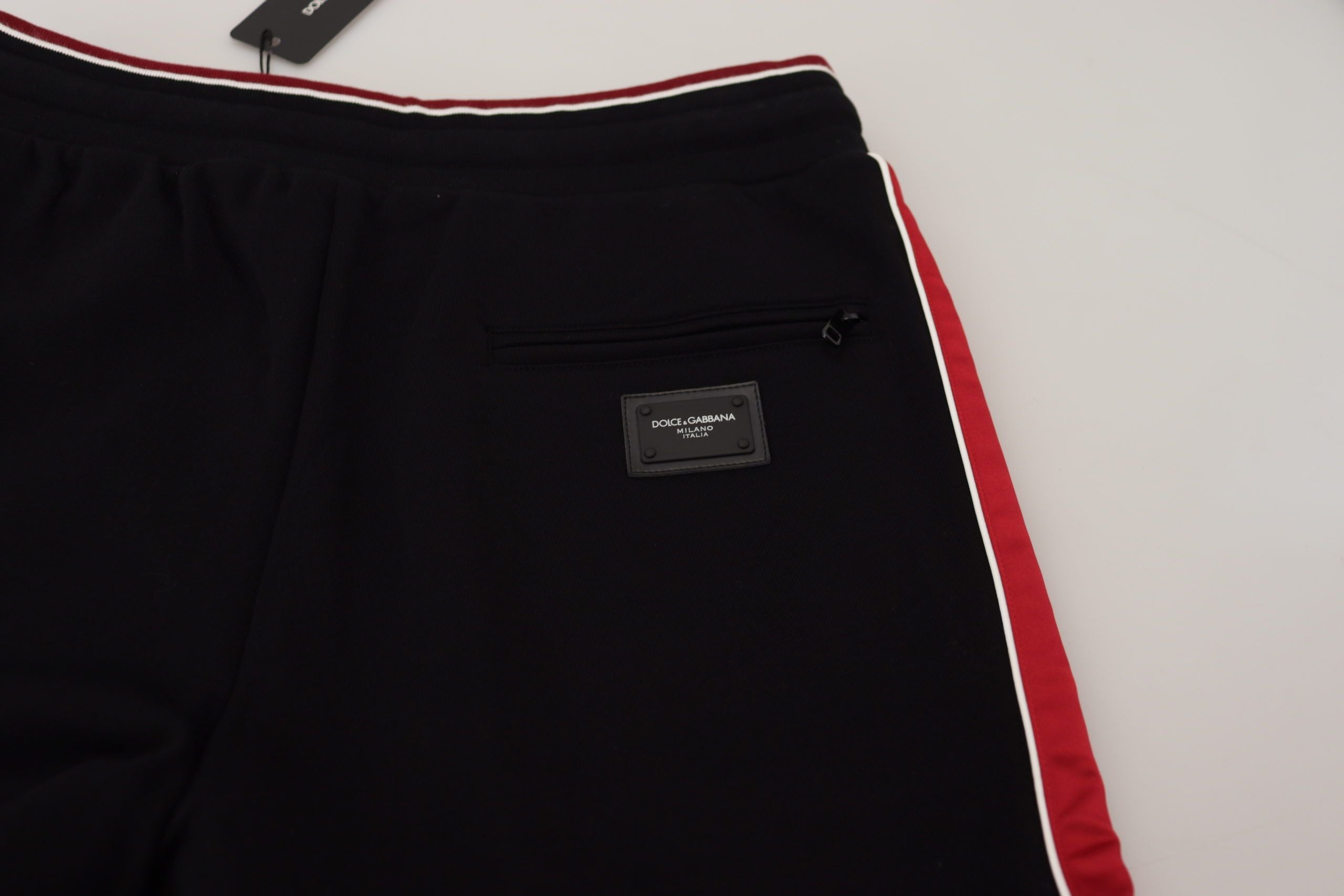 Dolce &amp; Gabbana Pantalon de jogging noir élégant avec détail rouge