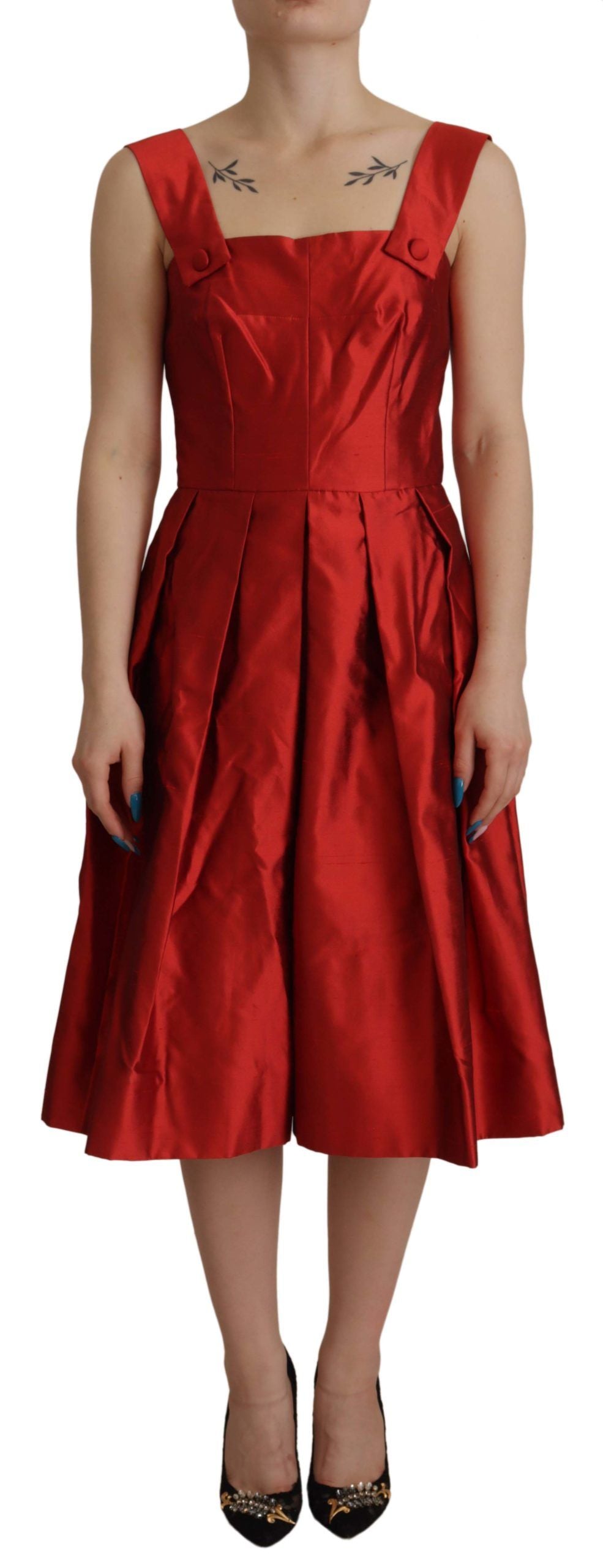 Dolce &amp; Gabbana Robe midi trapèze en soie rouge radieux