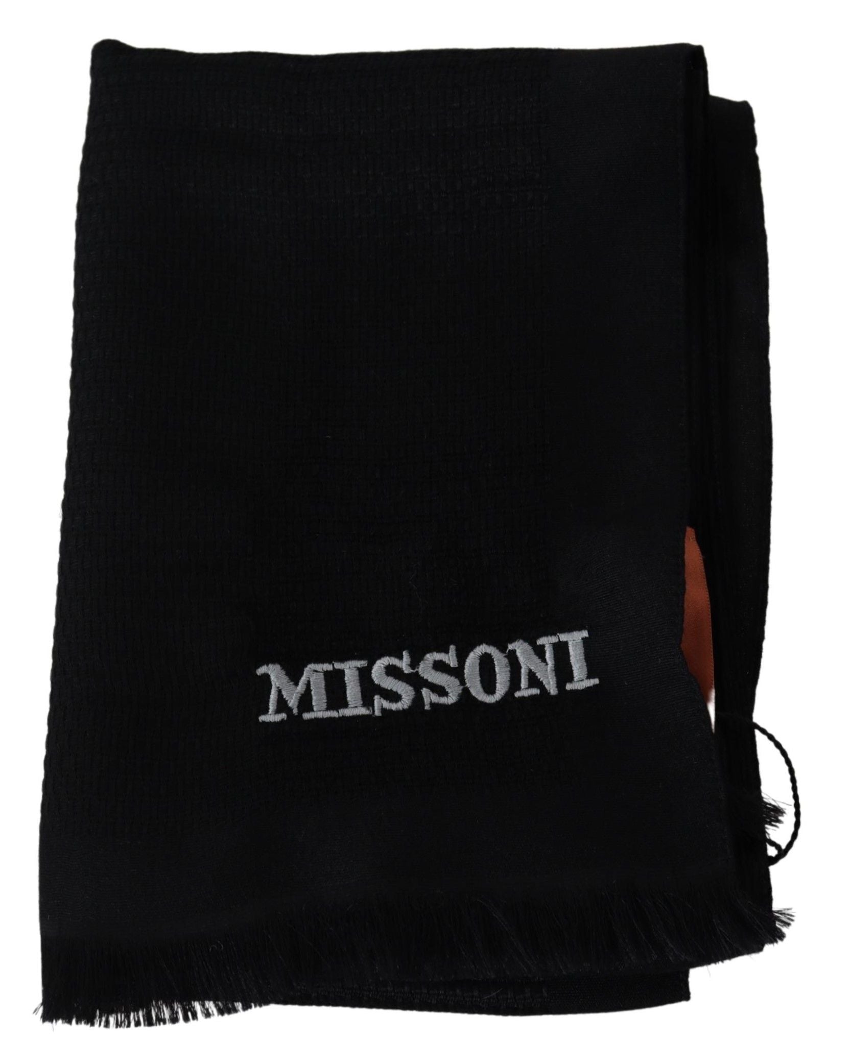 Missoni Écharpe unisexe en laine mélangée noire avec franges pour le cou