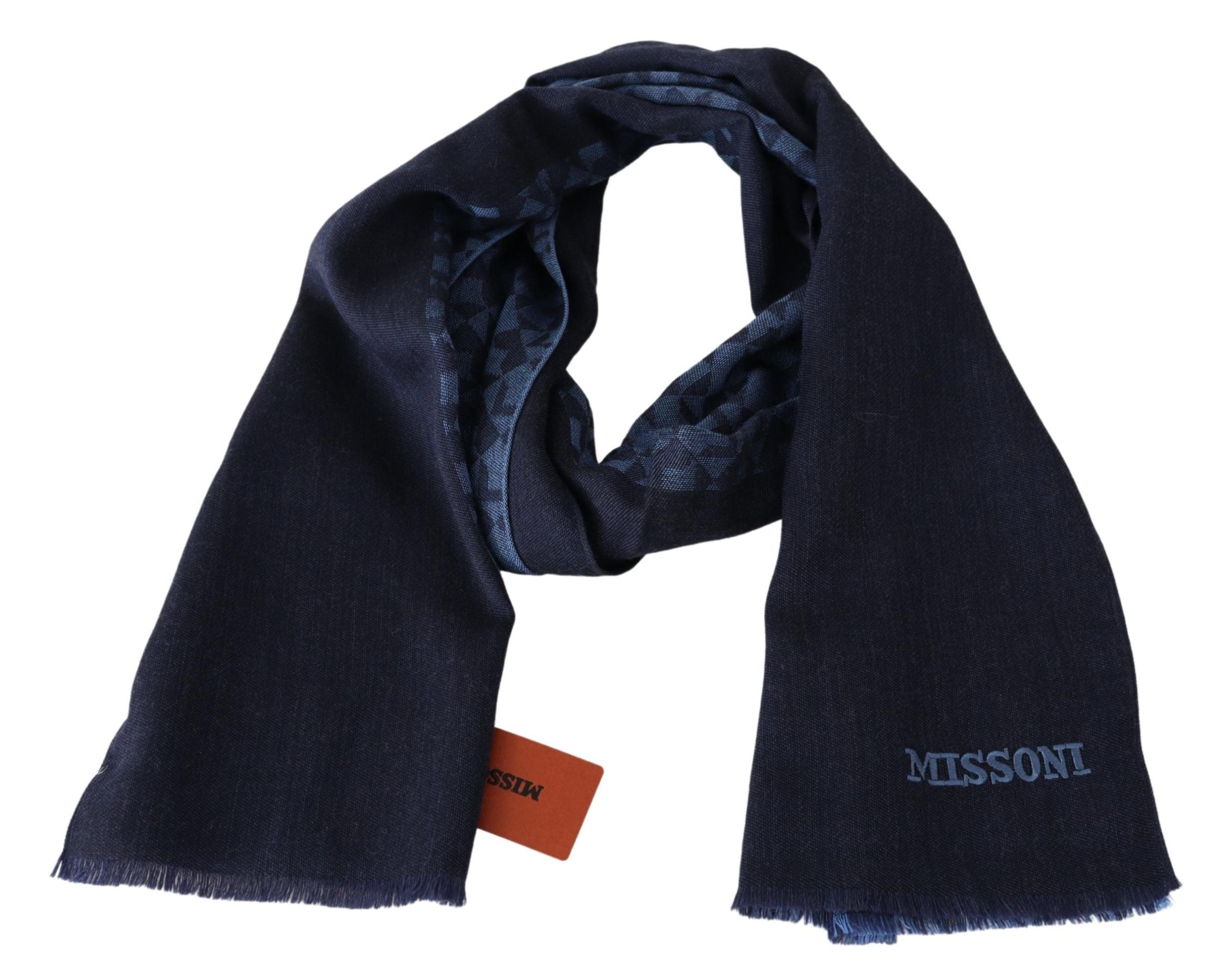 Missoni Navy Wool Knit Unisex Neck Wrap Fringe Châle Écharpe pour hommes