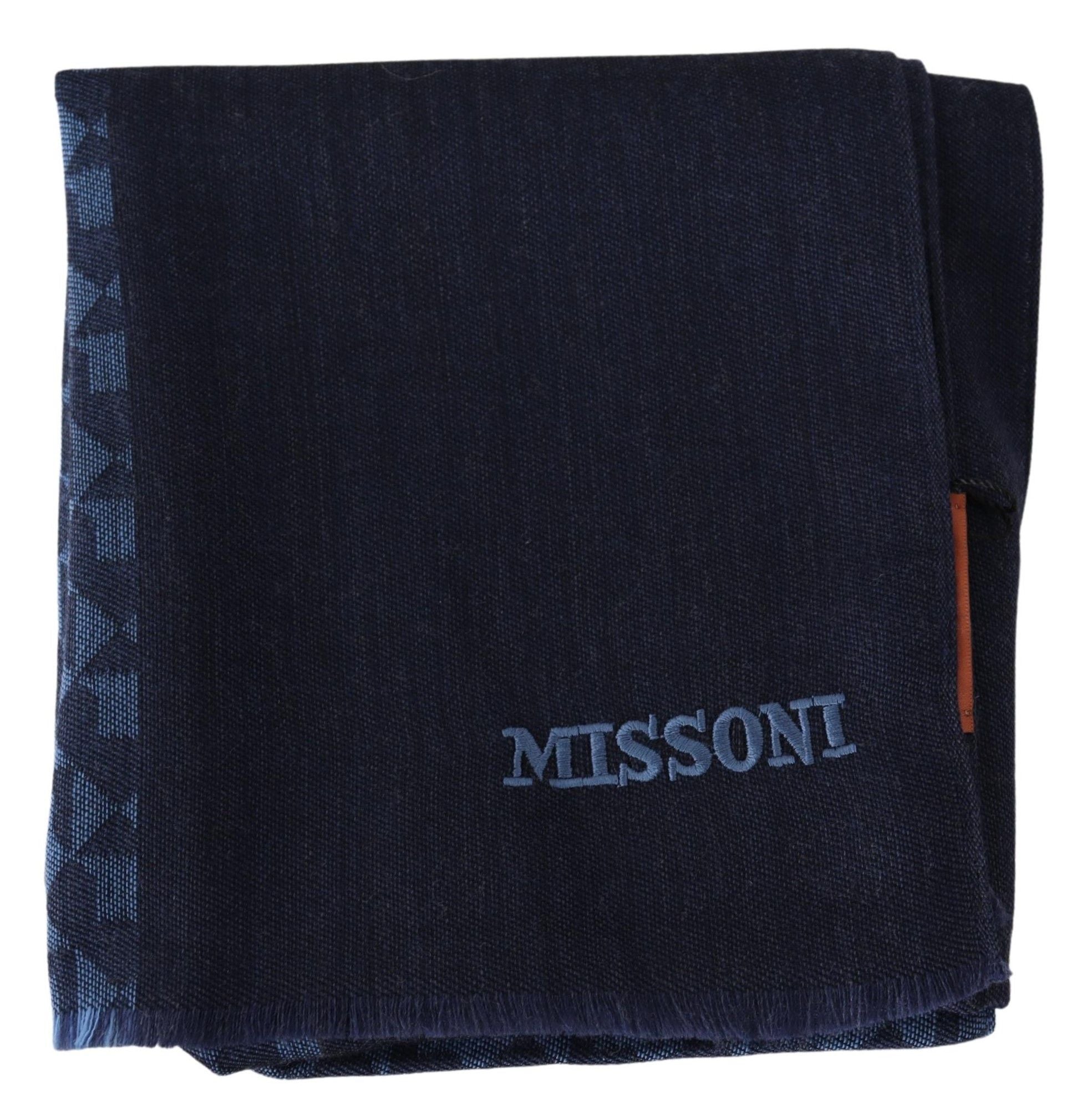 Missoni Navy Wool Knit Unisex Neck Wrap Fringe Châle Écharpe pour hommes