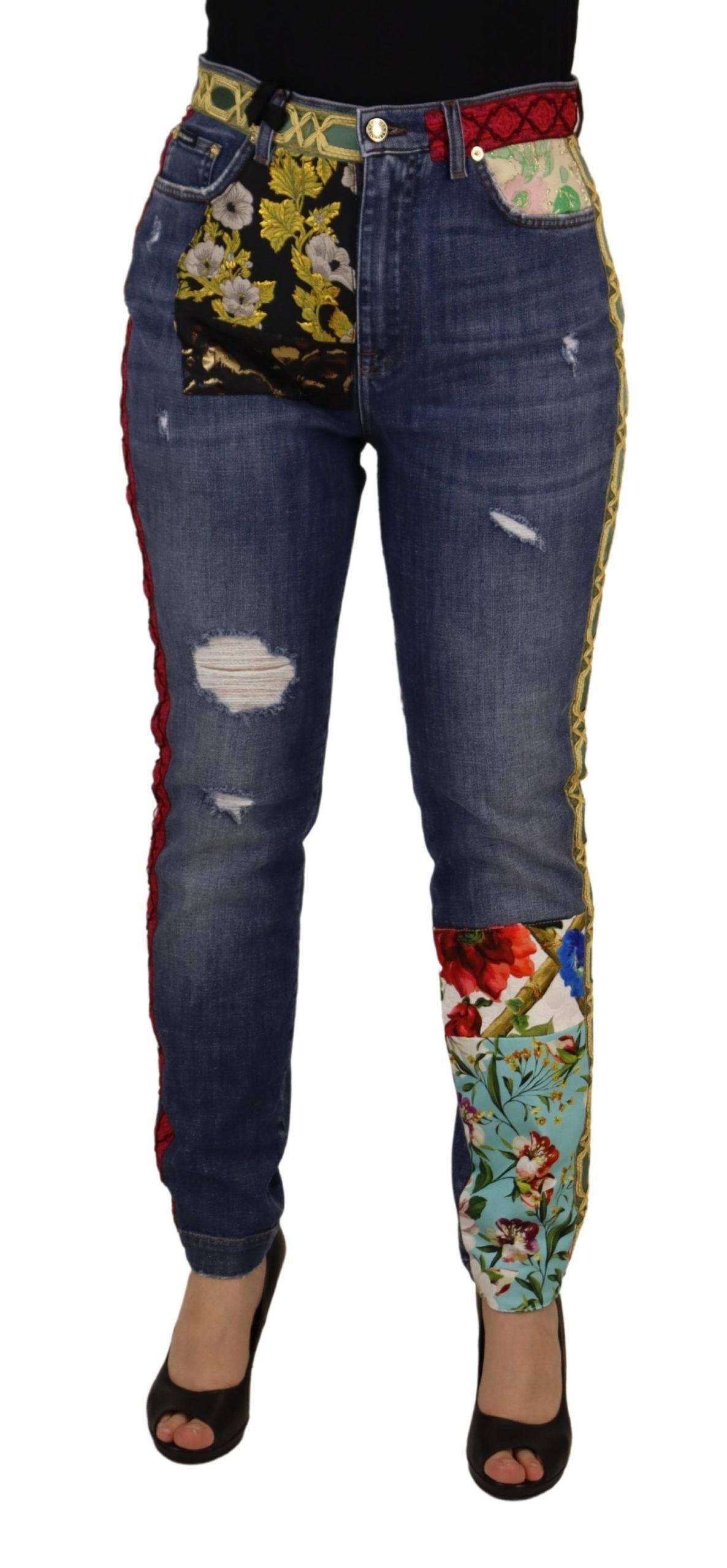 Dolce &amp; Gabbana Jean skinny patchwork taille haute