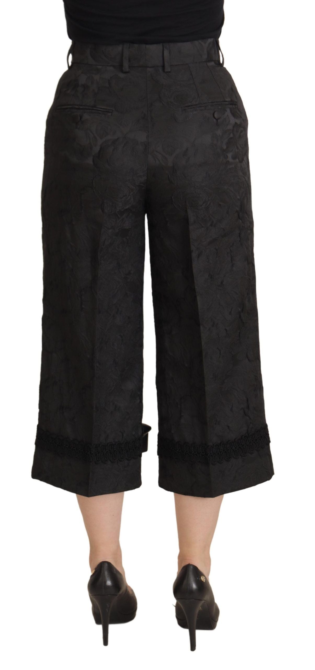 Dolce &amp; Gabbana Pantalon court élégant en brocart noir