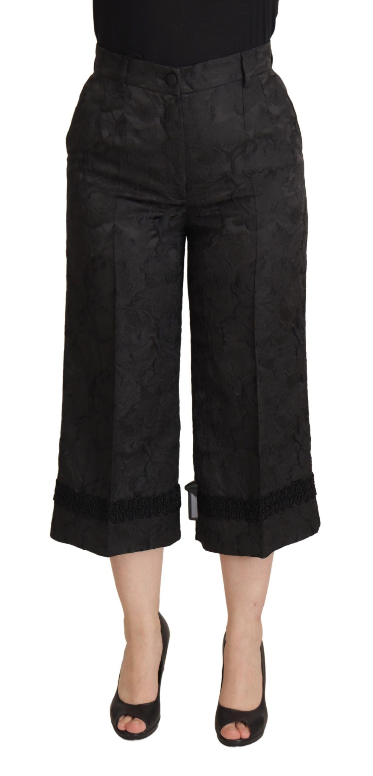 Dolce &amp; Gabbana Pantalon court élégant en brocart noir