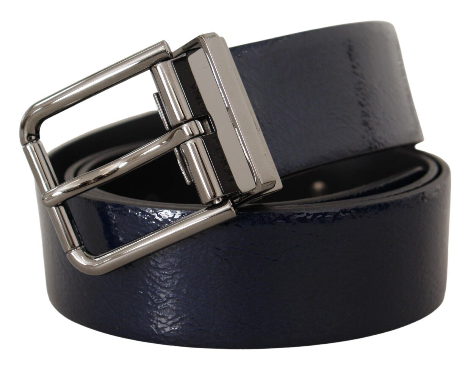 Dolce &amp; Gabbana Ceinture élégante en cuir bleu avec boucle argentée