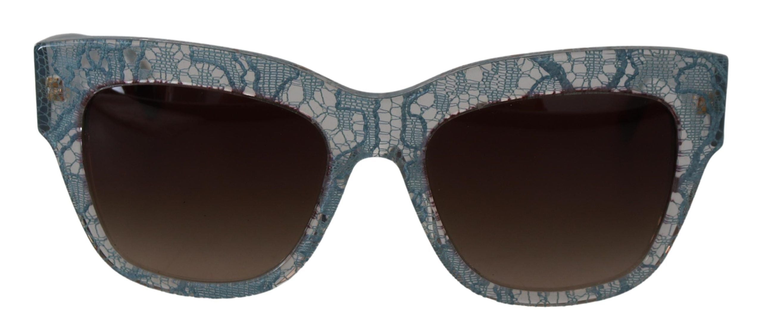 Dolce &amp; Gabbana Lunettes de soleil bleues élégantes avec détails en dentelle