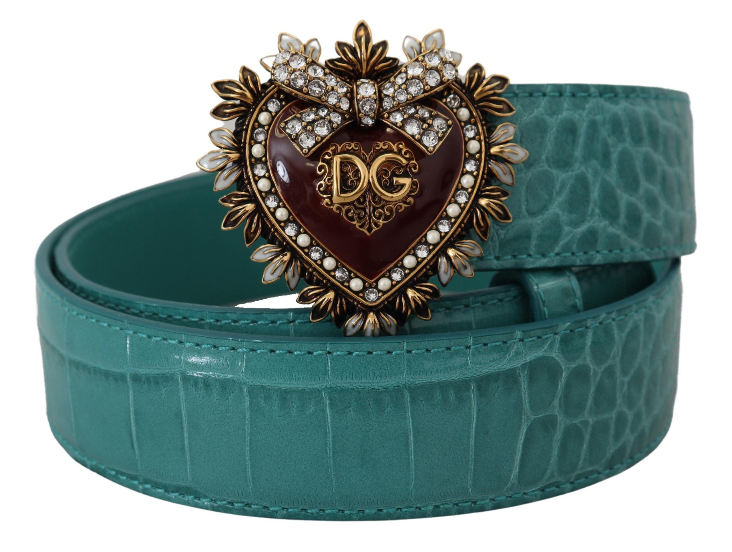 Dolce &amp; Gabbana Ceinture élégante en cuir bleu avec boucle dorée