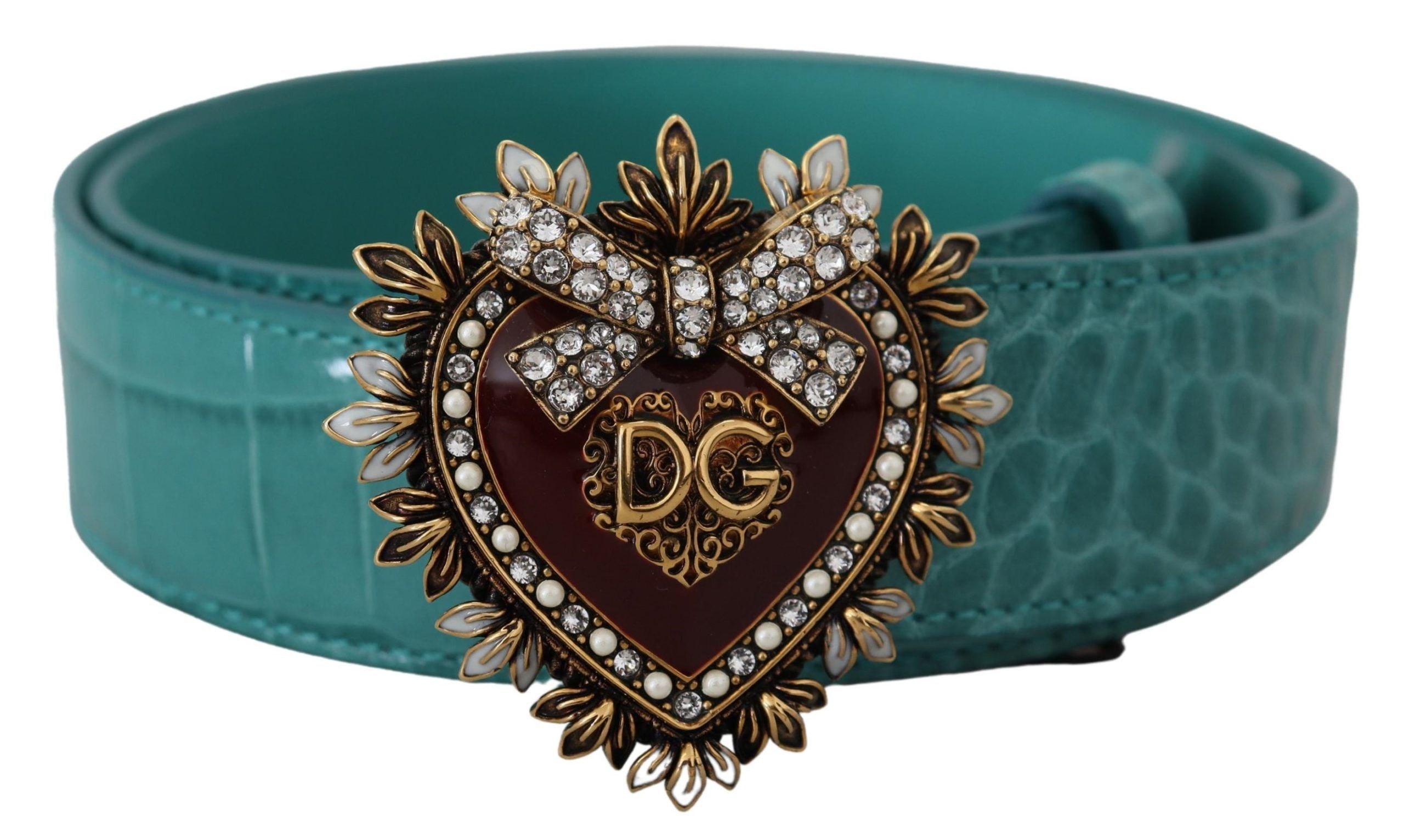 Dolce &amp; Gabbana Ceinture élégante en cuir bleu avec boucle dorée