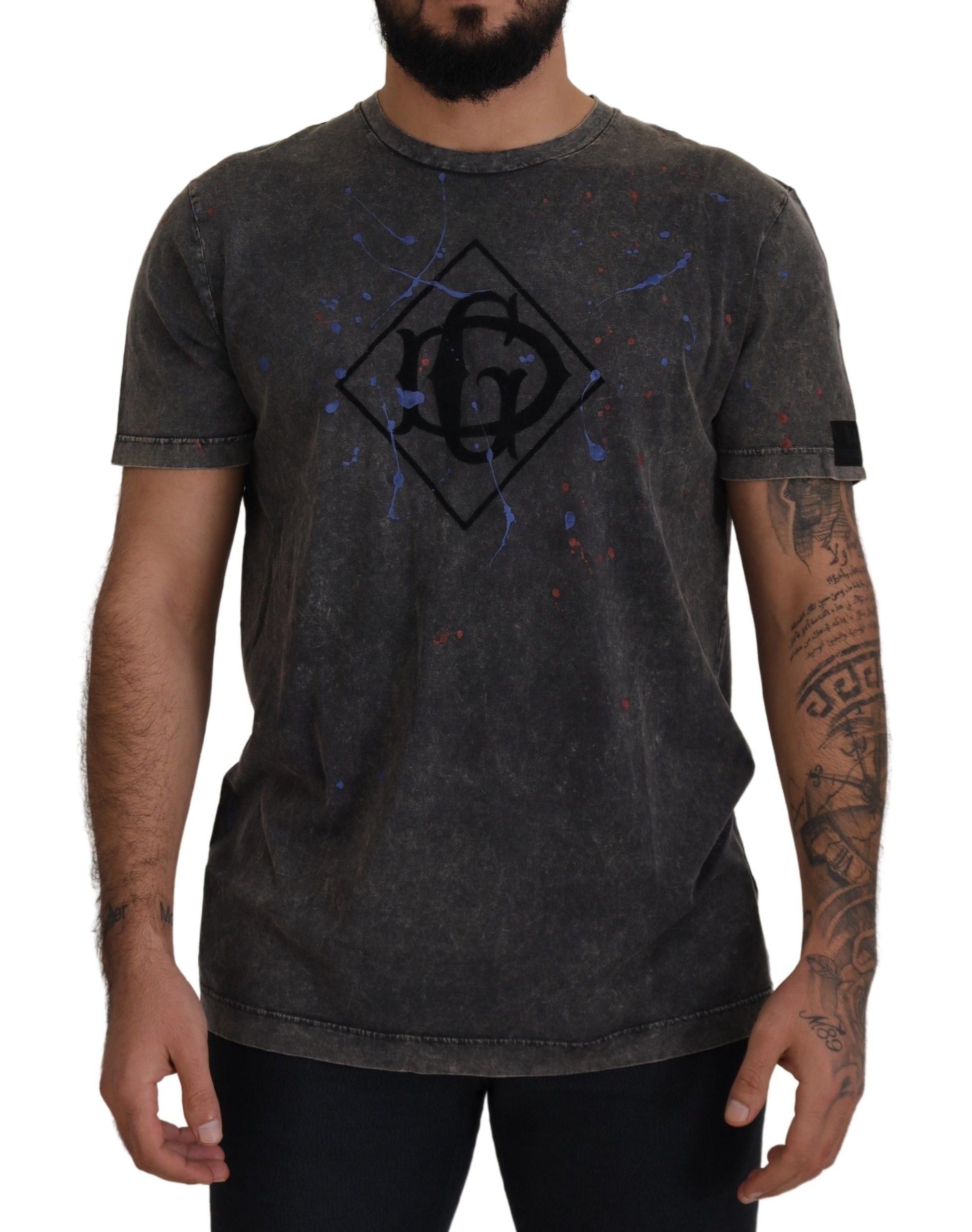 Dolce &amp; Gabbana T-shirt en coton gris surélevé avec logo DG décoloré