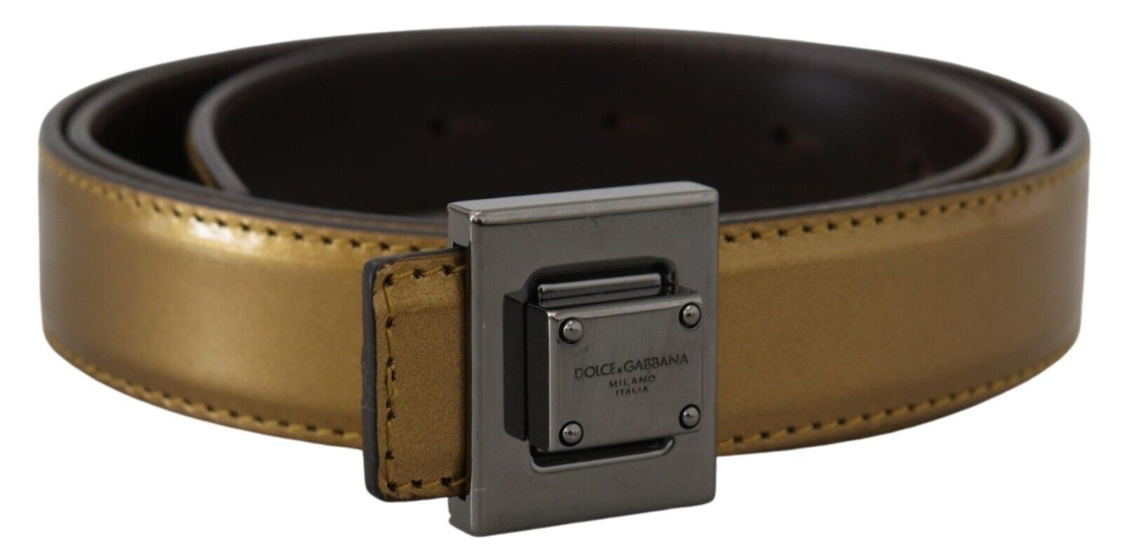 Dolce &amp; Gabbana Ceinture en cuir à boucle carrée dorée