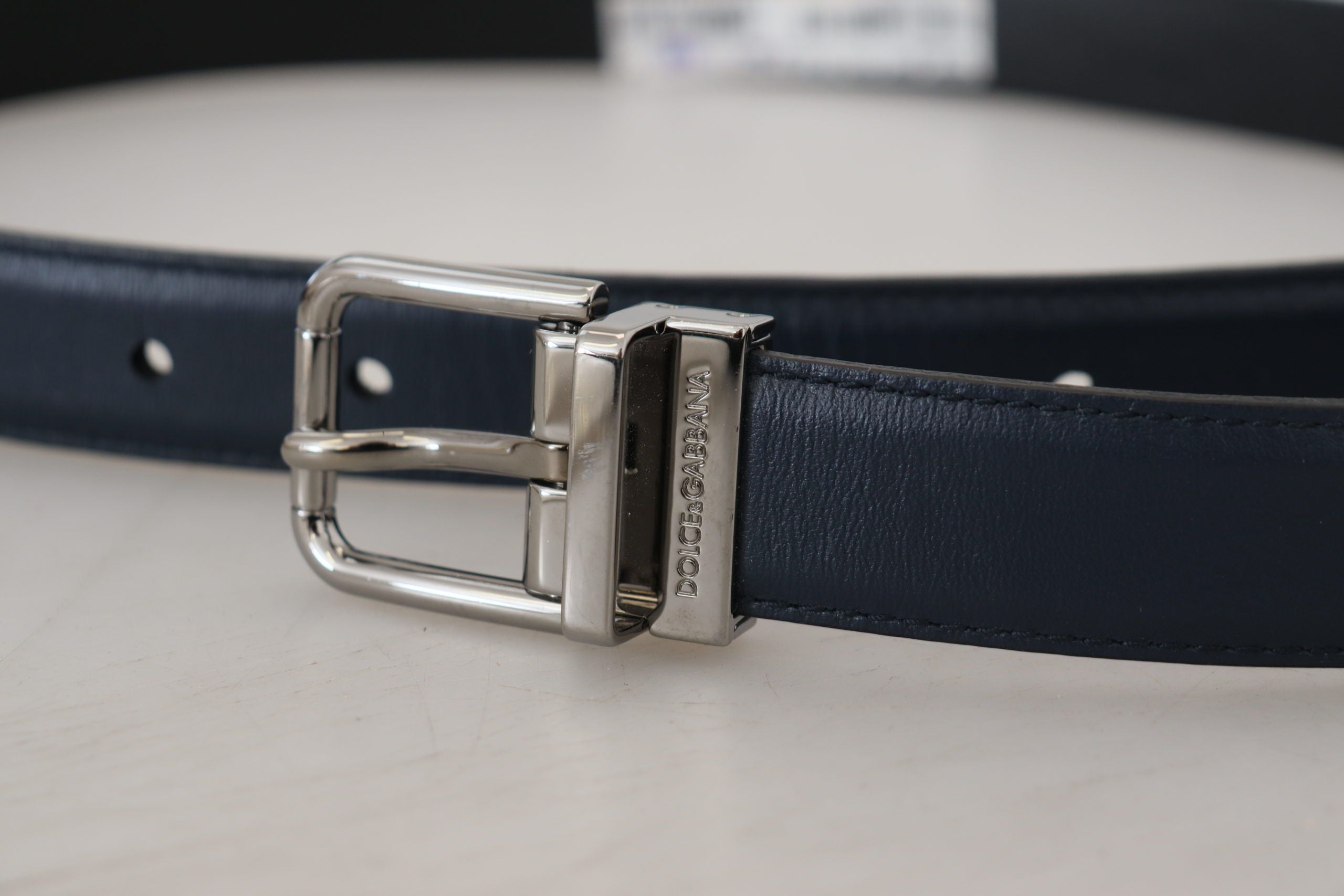 Dolce &amp; Gabbana Ceinture élégante en cuir de veau bleu