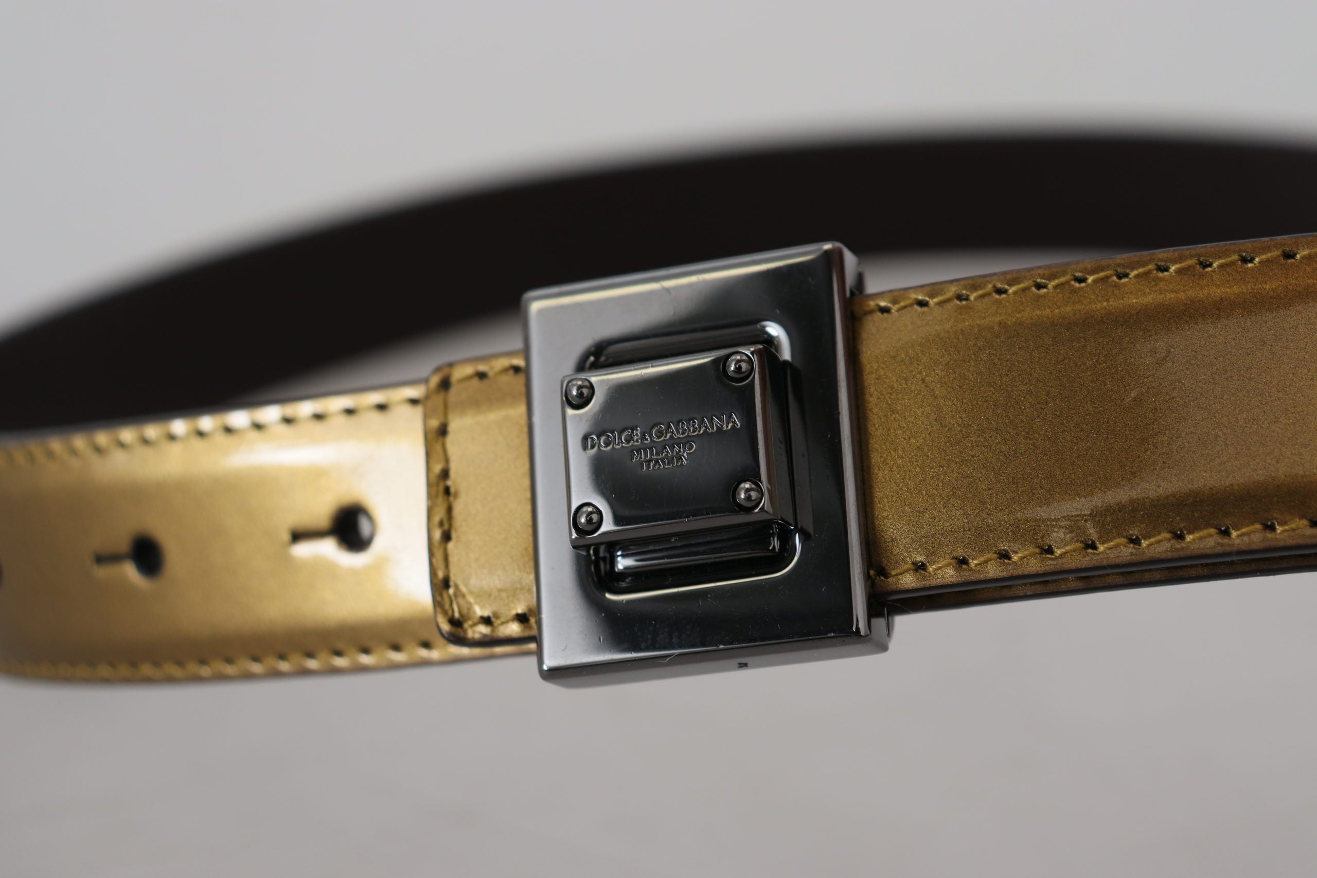 Dolce & Gabbana Gold Square Buckle Leather Belt