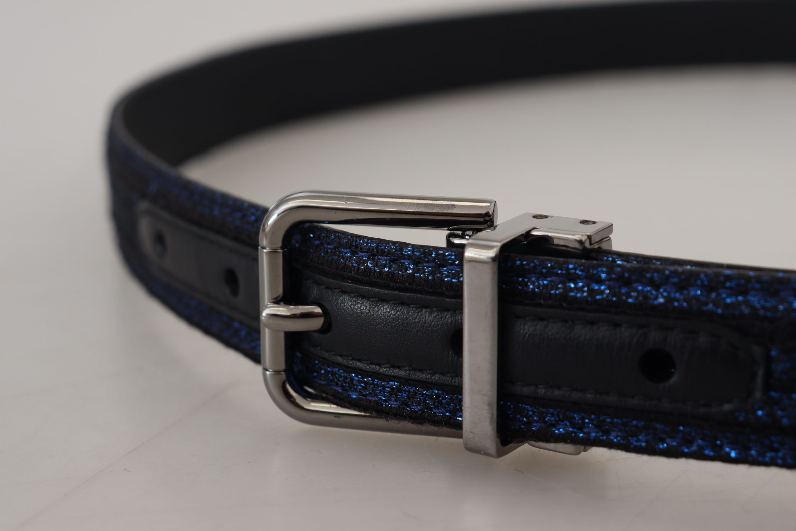 Dolce &amp; Gabbana Ceinture élégante en cuir jacquard bleu