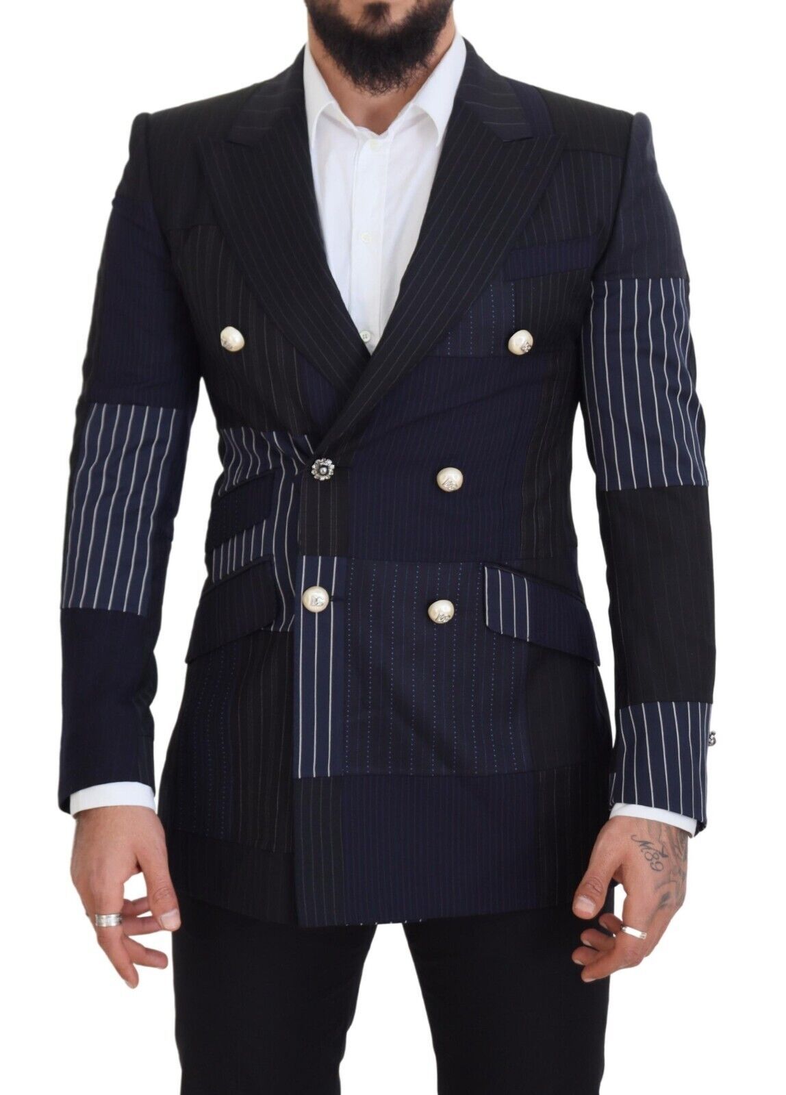 Dolce &amp; Gabbana Blazer élégant en laine à double boutonnage bleu marine