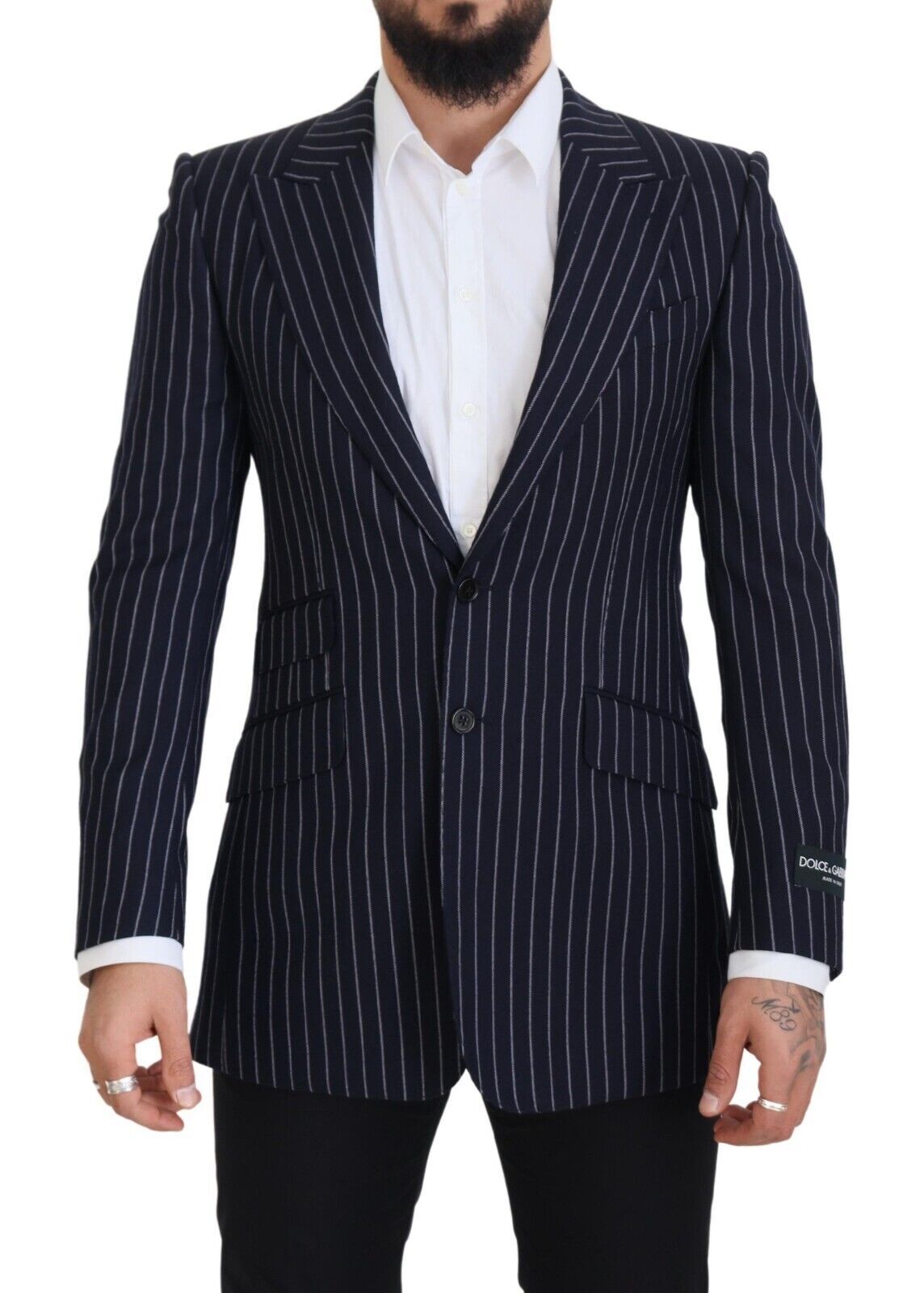 Dolce &amp; Gabbana Blazer en laine coupe slim bleu marine élégant