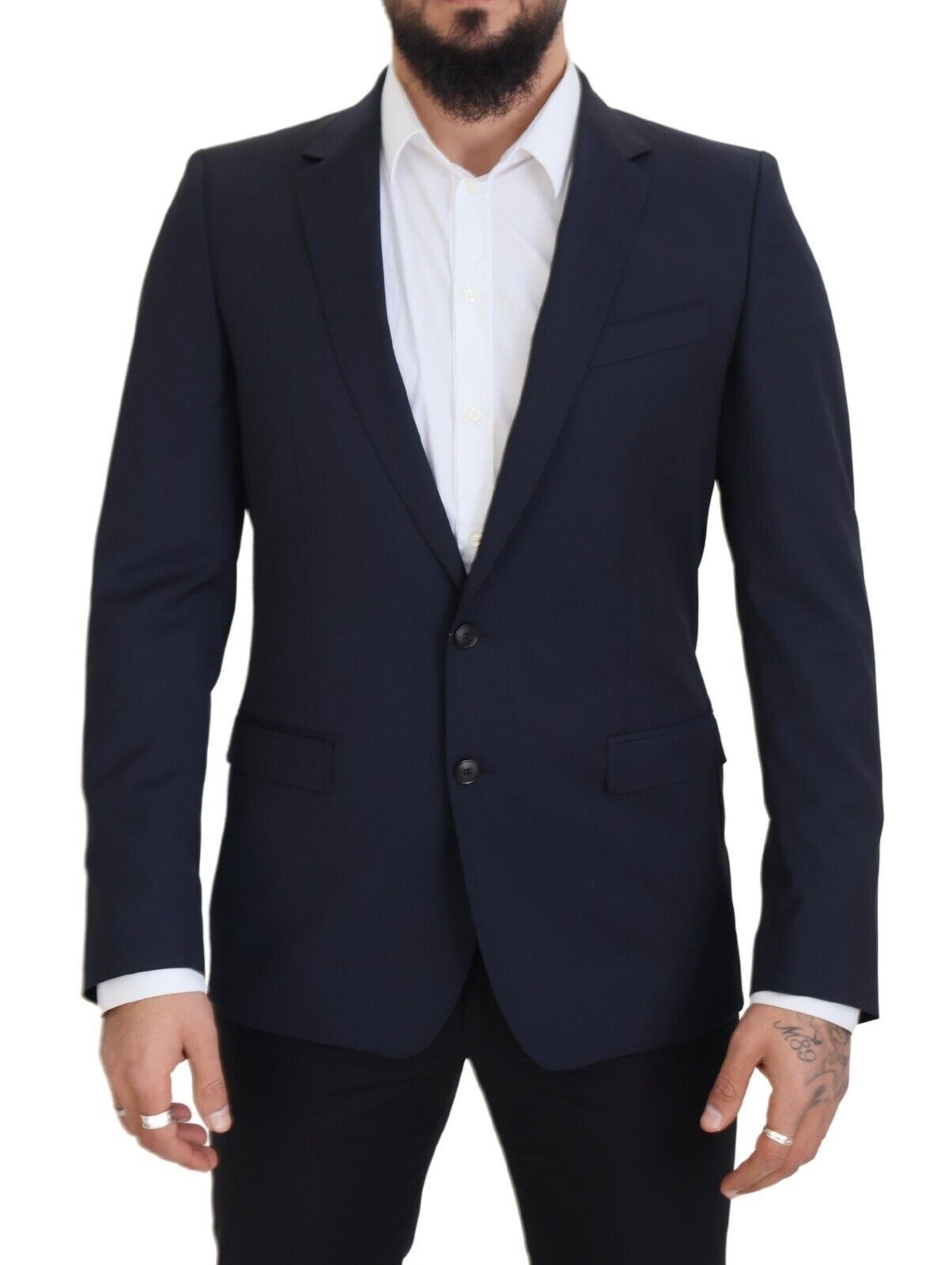 Dolce &amp; Gabbana Élégant Blazer En Laine Coupe Slim Bleu Foncé