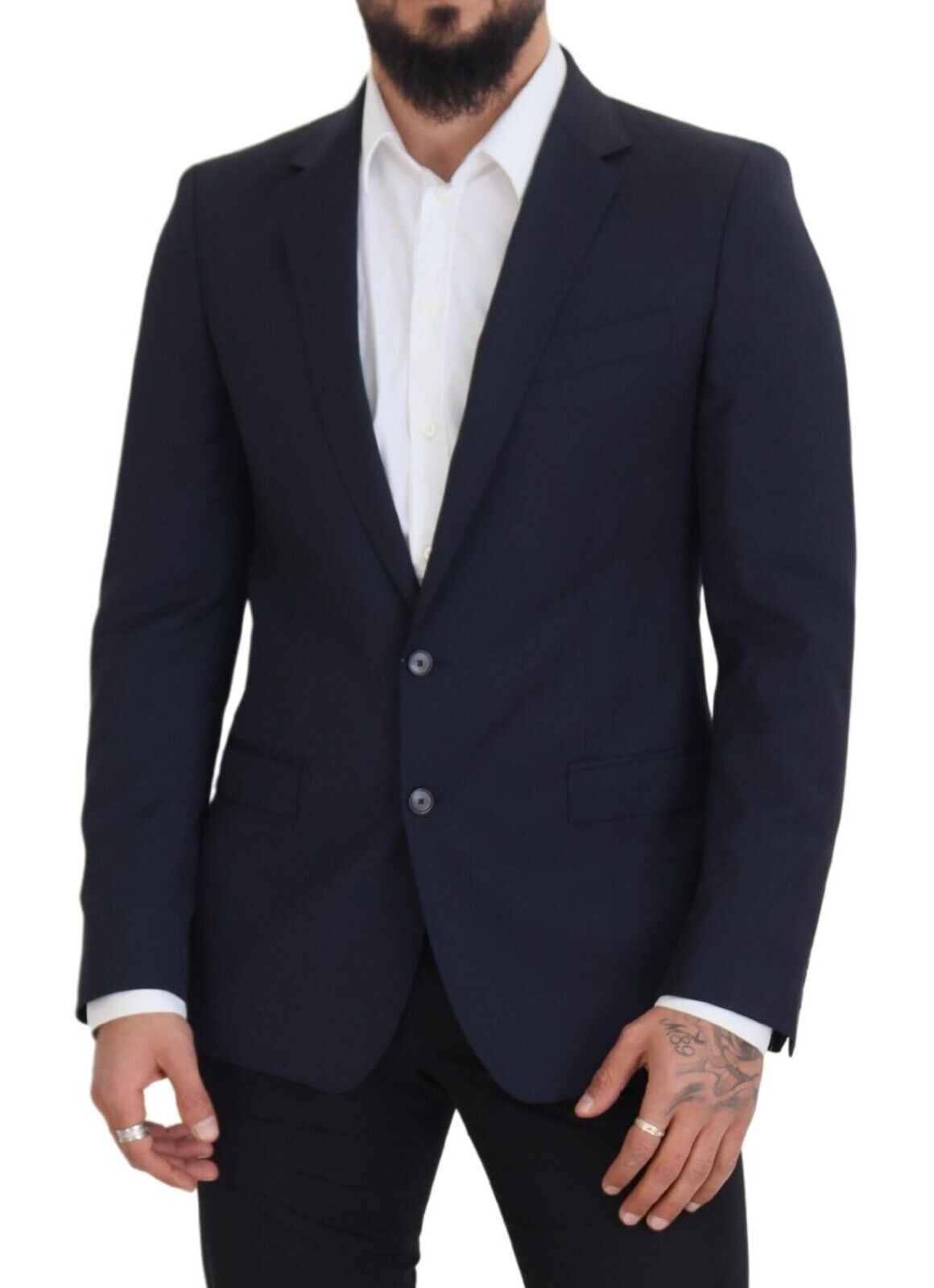 Dolce &amp; Gabbana Élégant Blazer En Laine Coupe Slim Bleu Foncé