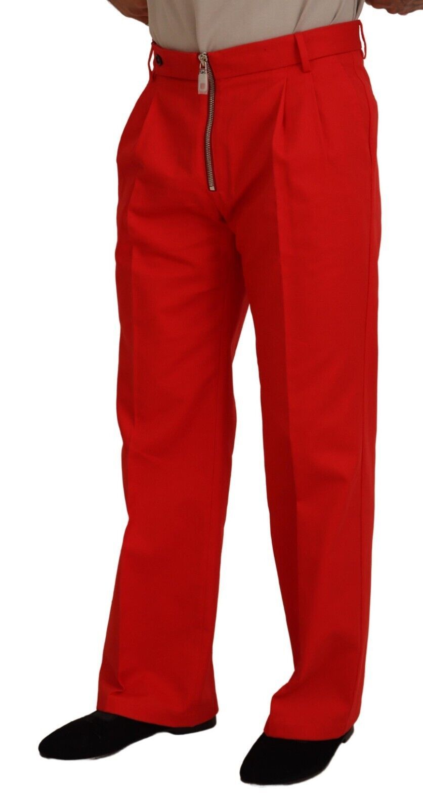 Dolce & Gabbana Pantalon droit rouge en coton pour homme