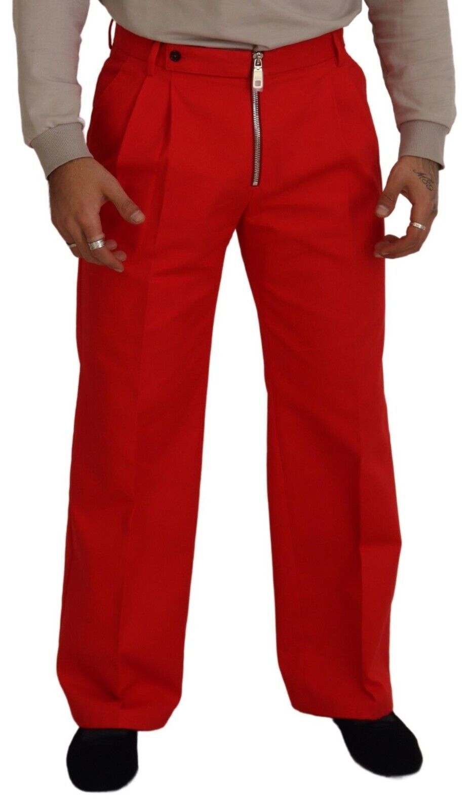 Dolce & Gabbana Pantalon droit rouge en coton pour homme