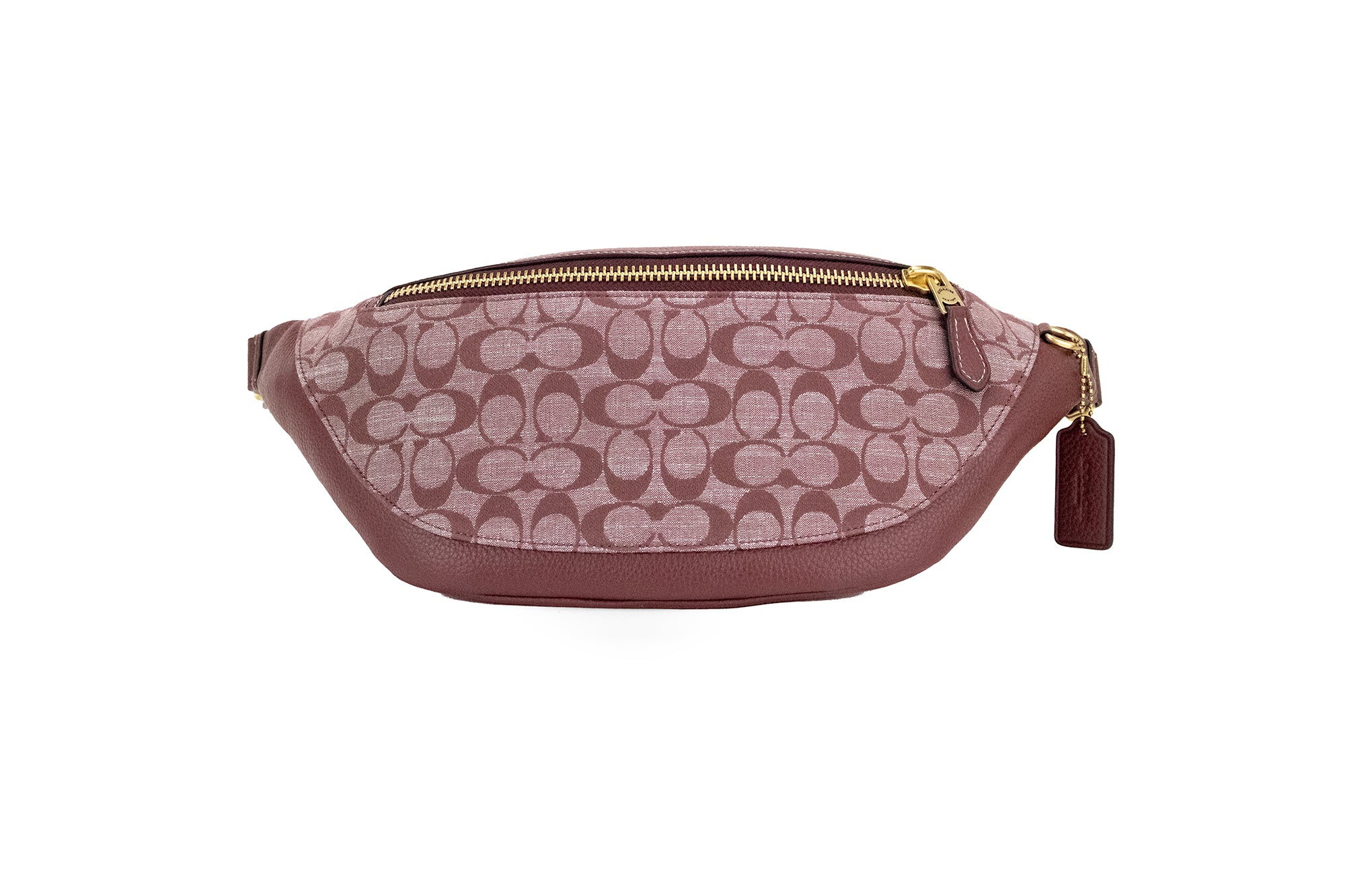 COACH Warren Wine Chambray Signature Toile Sac ceinture en cuir grainé