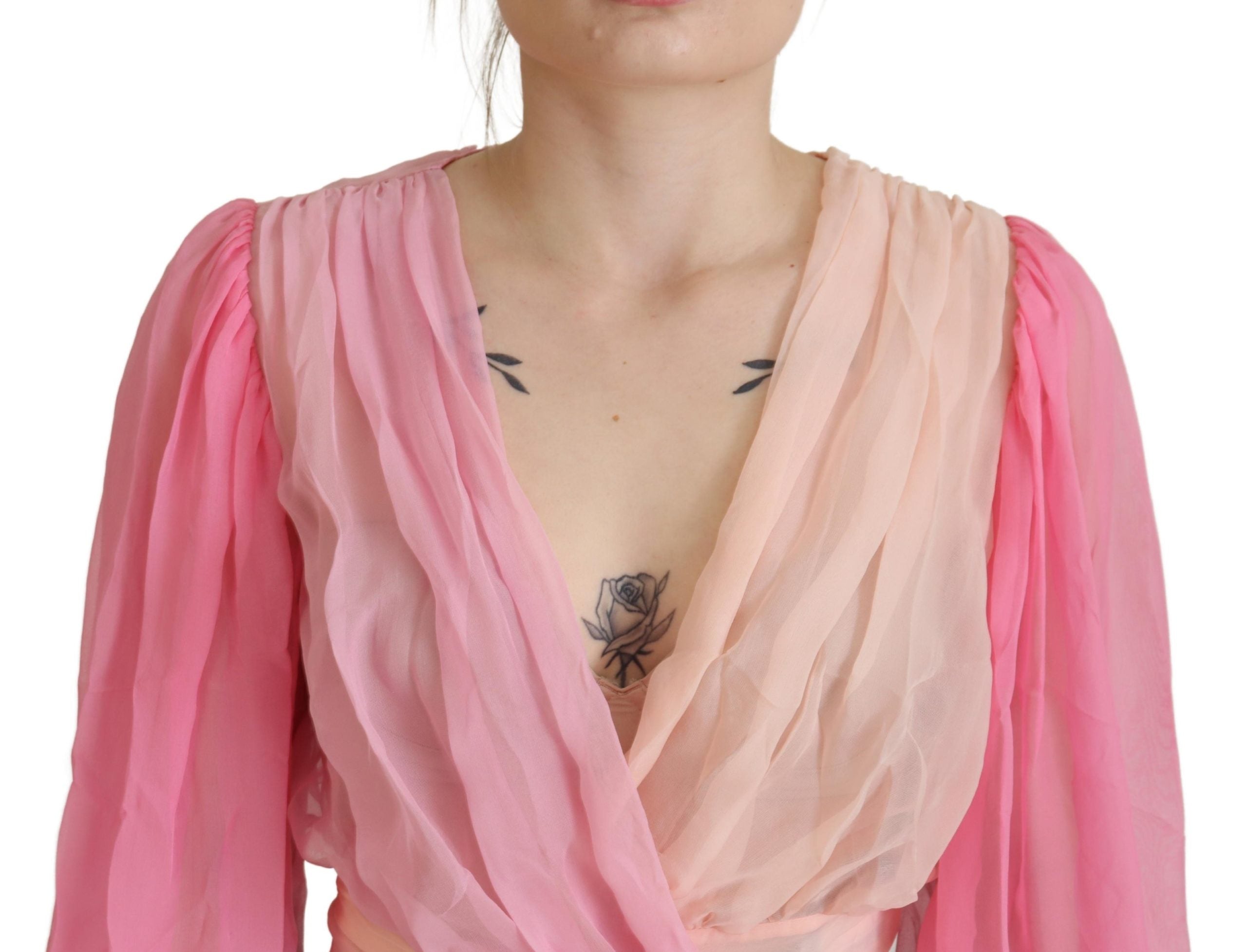 Dolce &amp; Gabbana Blouse cache-cœur en soie à encolure en V en rose