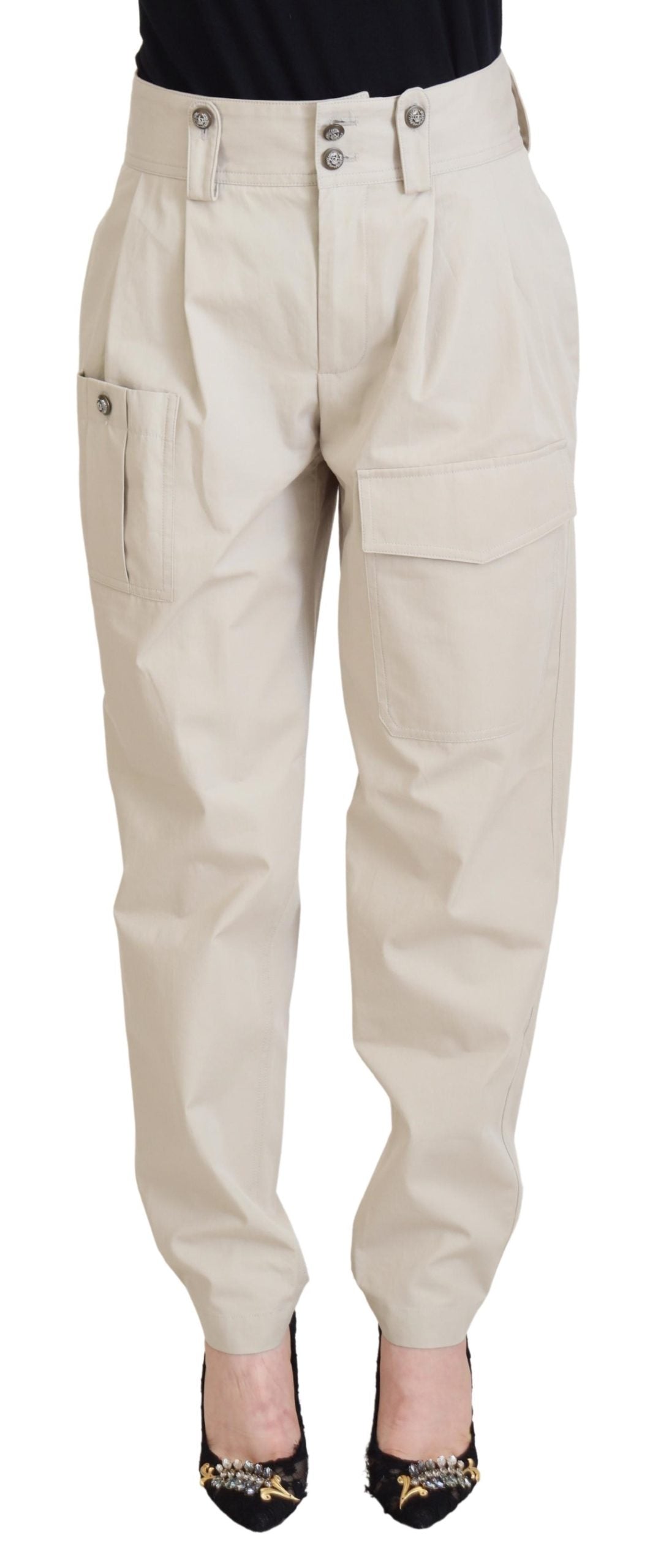 Pantalon en coton beige Dolce &amp; Gabbana Chic pour un confort élégant