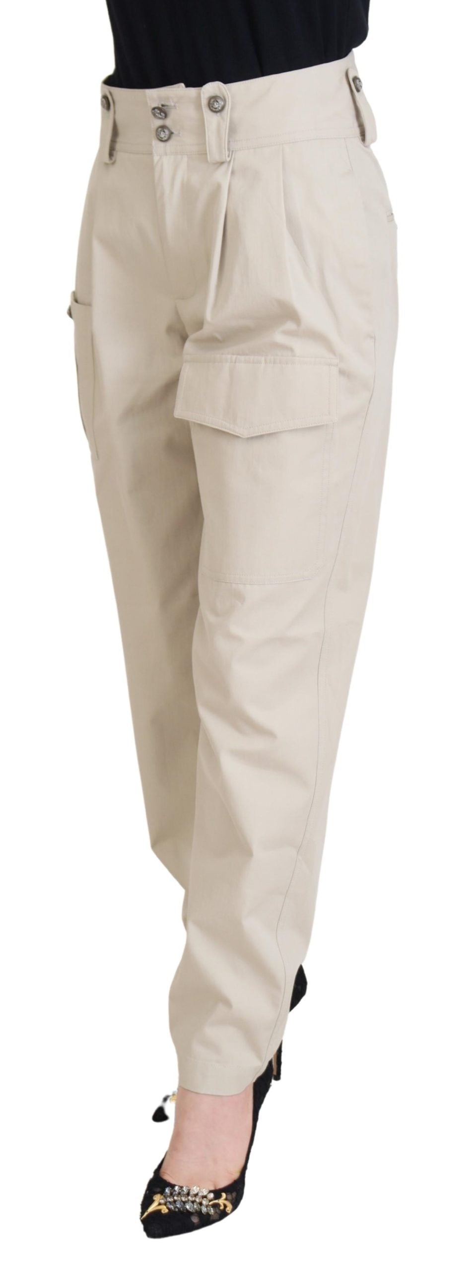 Pantalon en coton beige Dolce &amp; Gabbana Chic pour un confort élégant