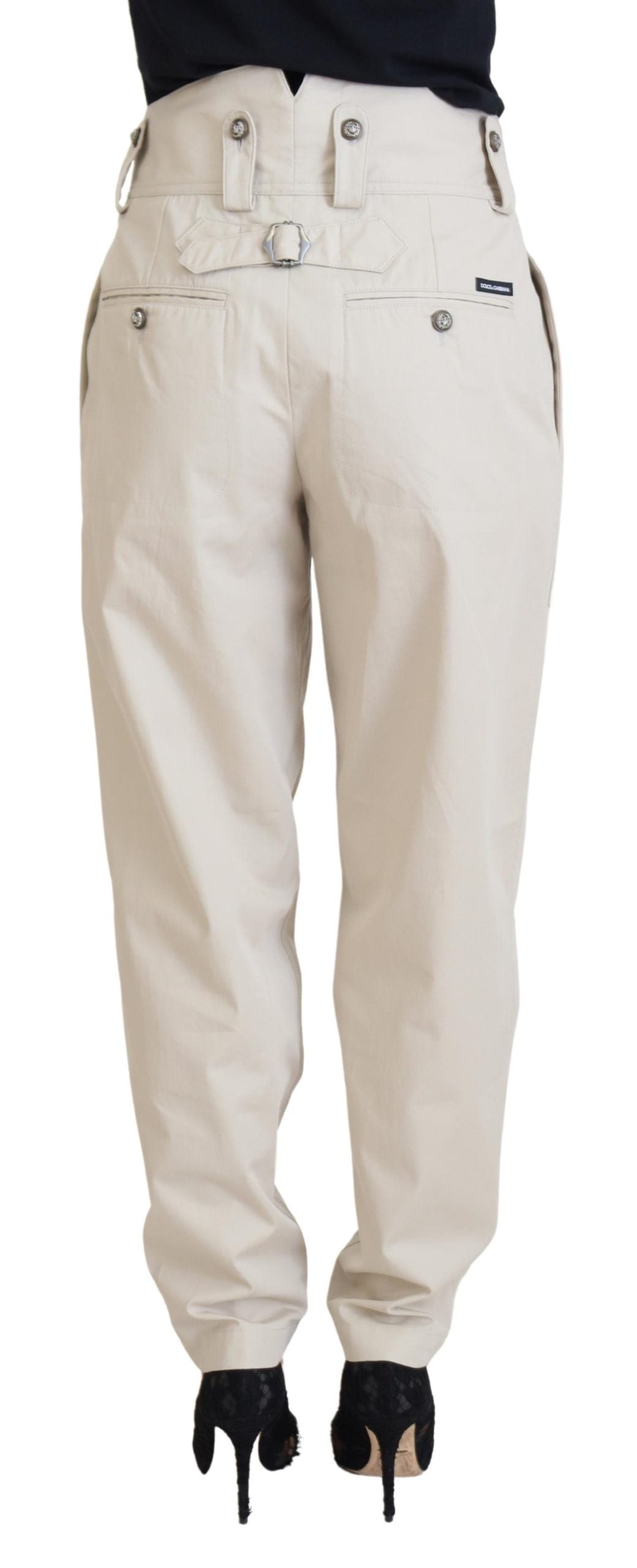 Pantalon en coton beige Dolce &amp; Gabbana Chic pour un confort élégant