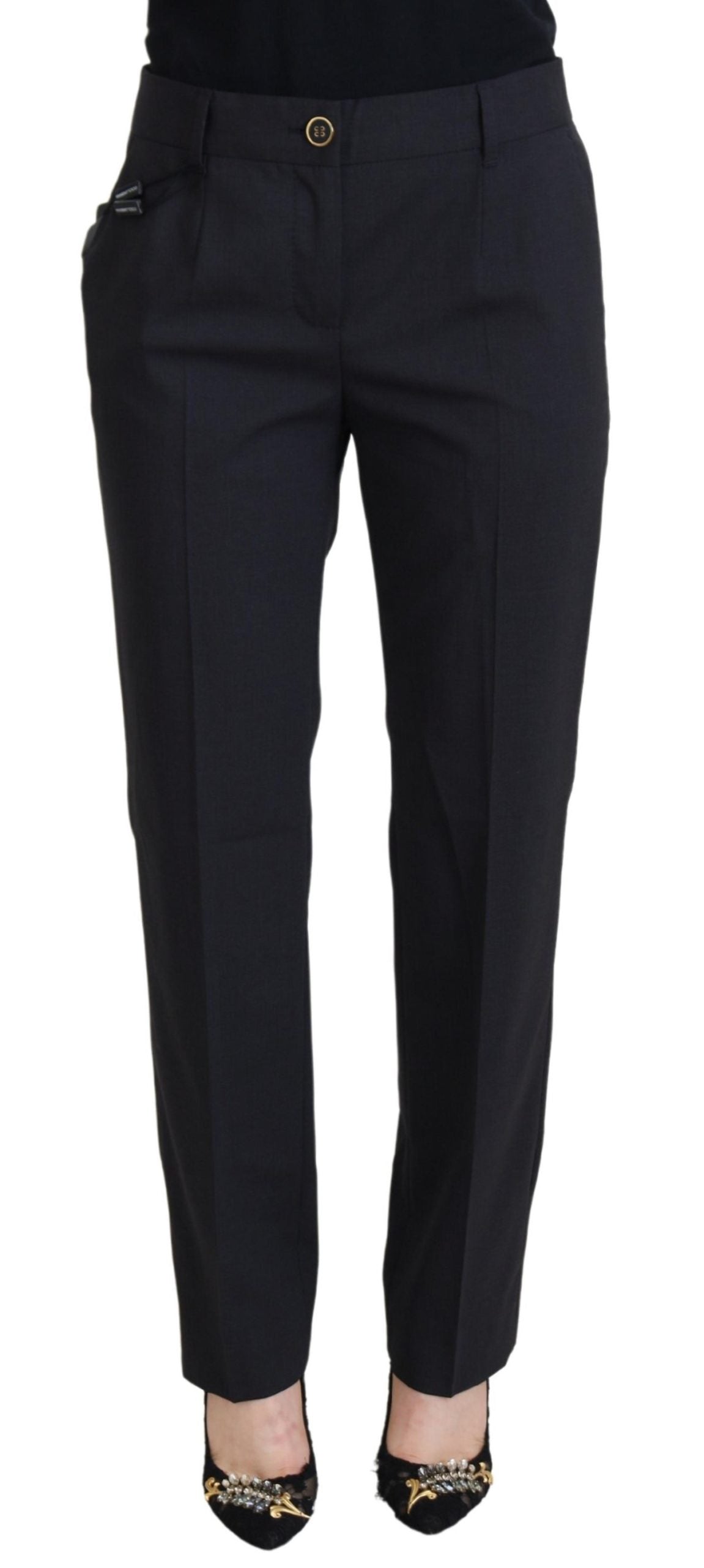 Dolce &amp; Gabbana Chic Pantalon en laine mélangée grise pour un style élevé