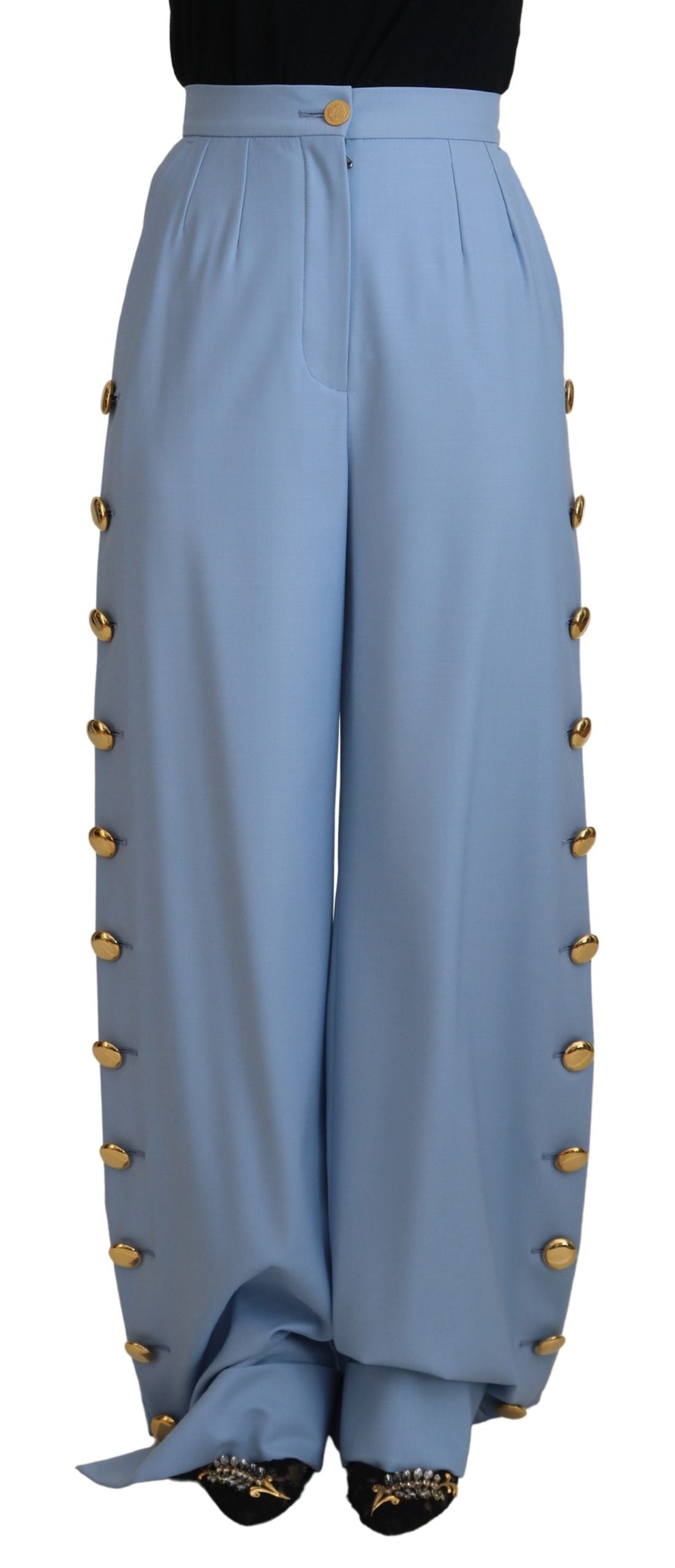 Dolce &amp; Gabbana Pantalon élégant en laine et soie bleu clair