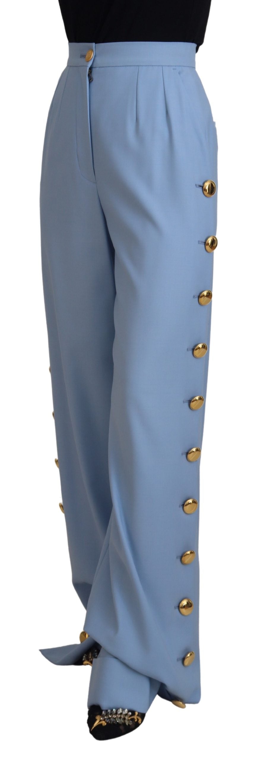 Dolce &amp; Gabbana Pantalon élégant en laine et soie bleu clair