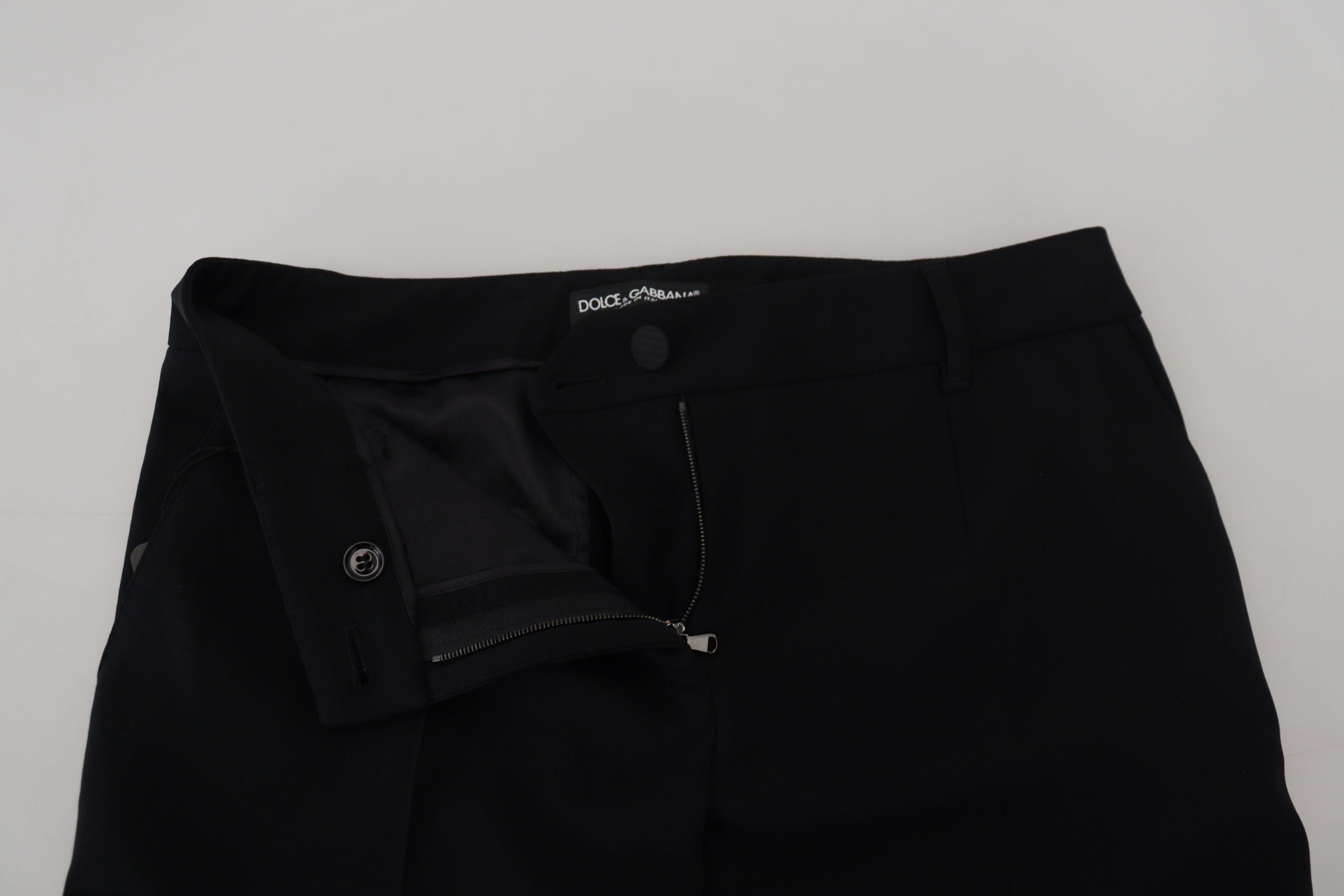 Dolce &amp; Gabbana Pantalon élégant en laine et soie mélangées noires