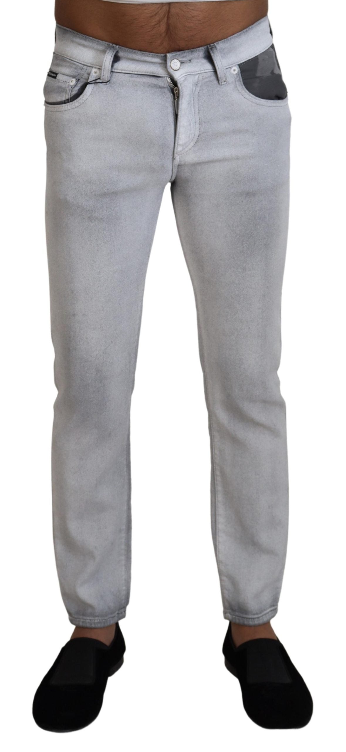 Dolce &amp; Gabbana Pantalon élégant en coton mélangé gris lavé