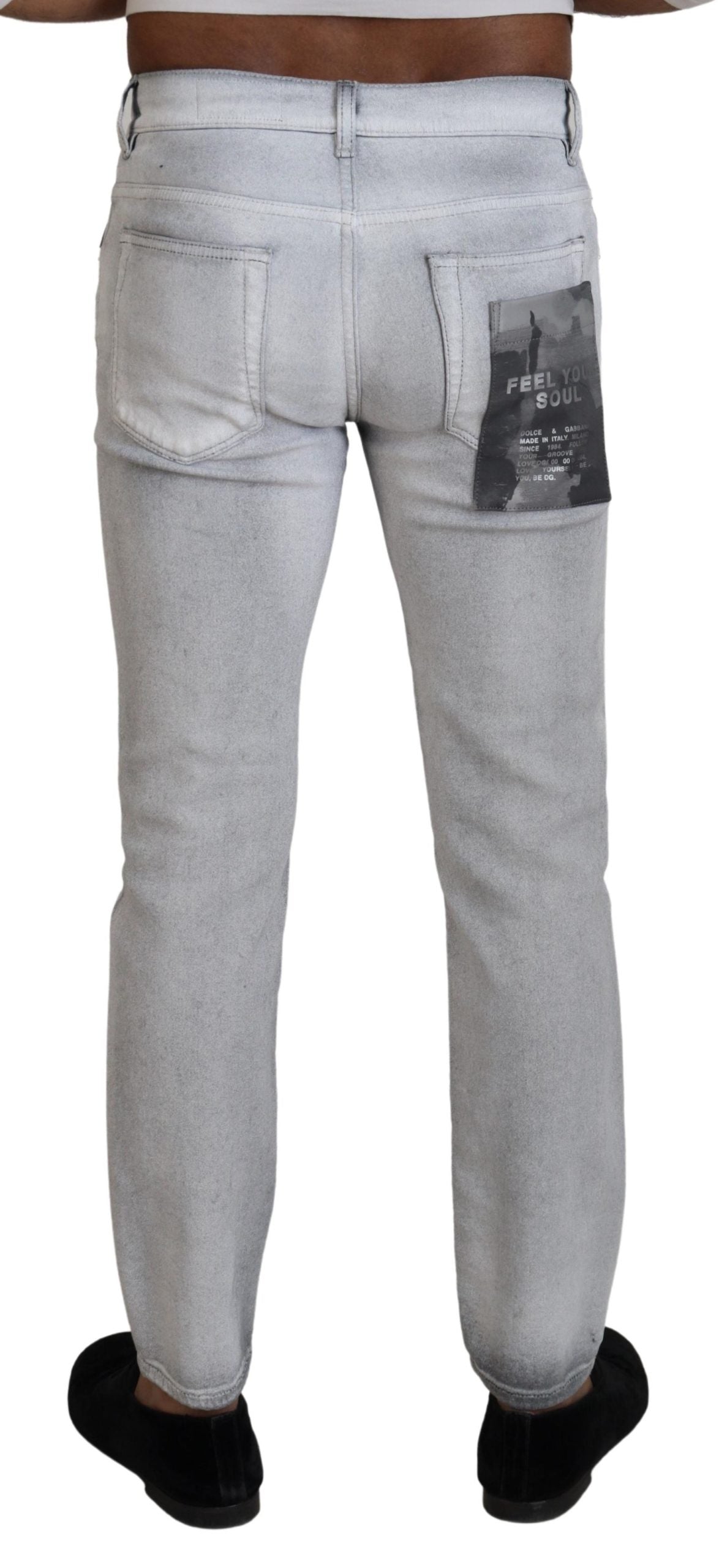 Dolce &amp; Gabbana Pantalon élégant en coton mélangé gris lavé