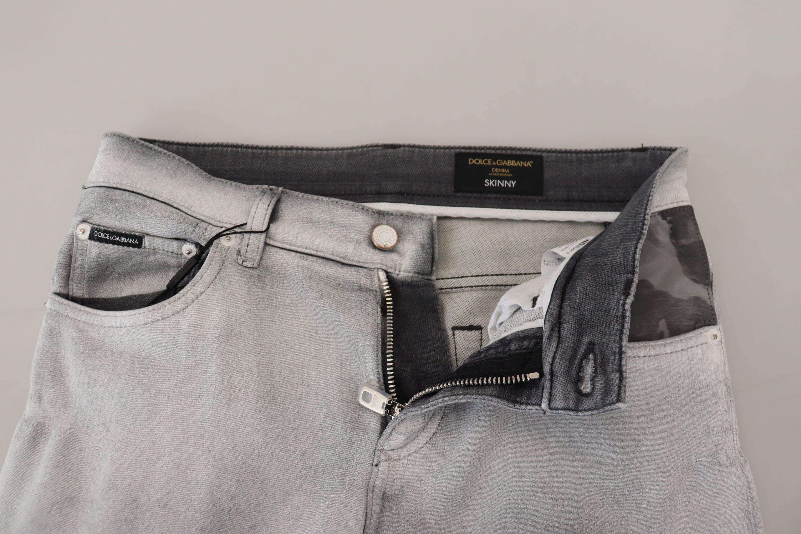 Dolce &amp; Gabbana Pantalon élégant en coton mélangé gris lavé