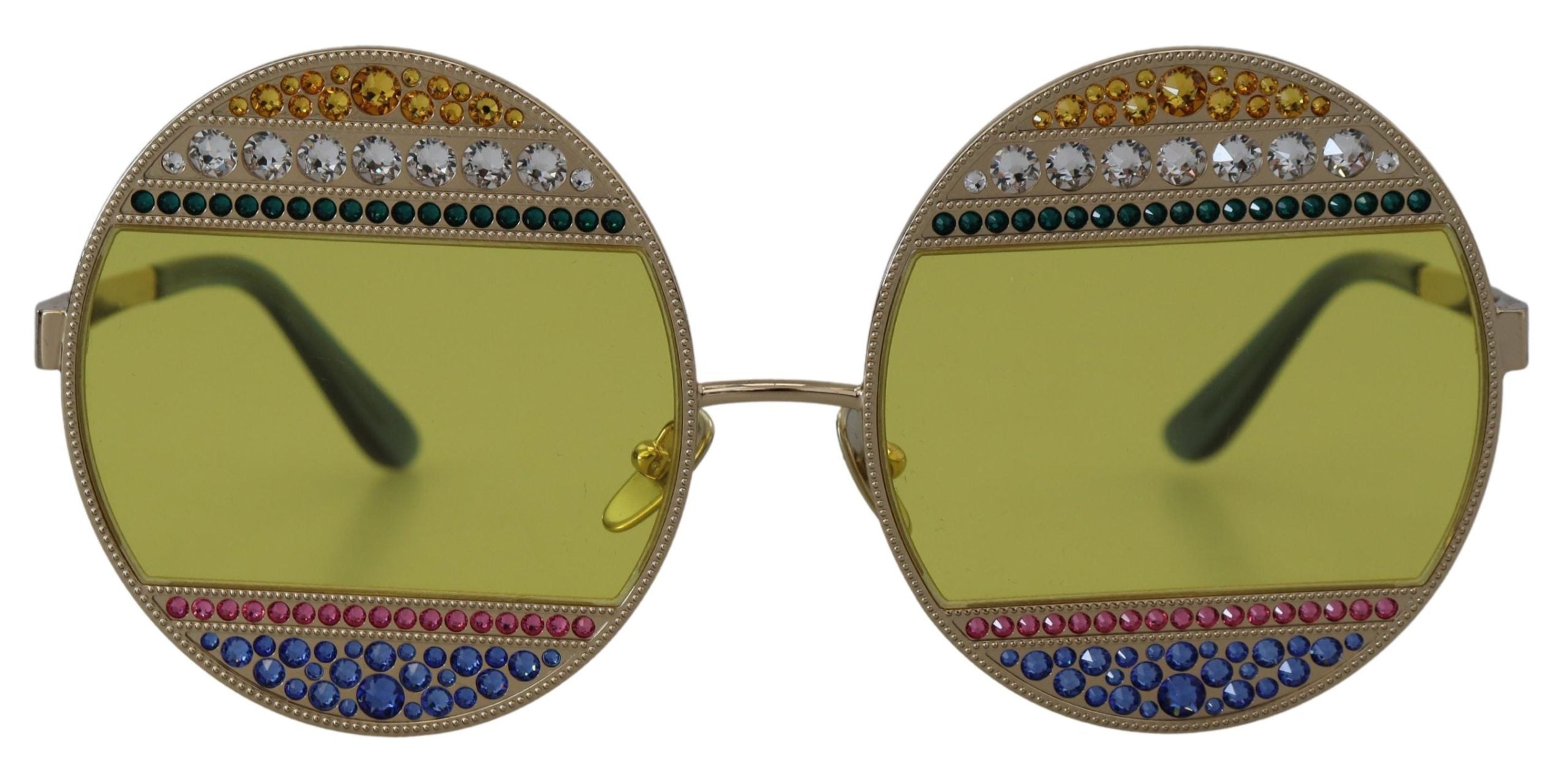 Dolce &amp; Gabbana Lunettes de soleil ovales dorées ornées de cristaux