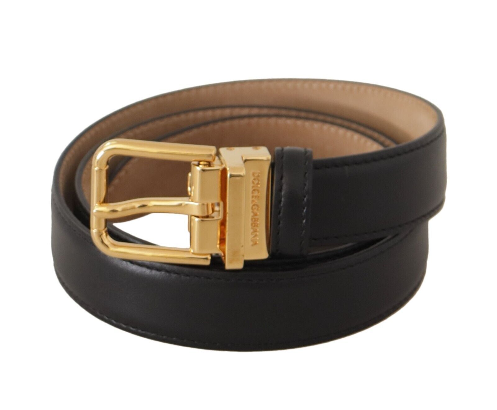 Dolce &amp; Gabbana Ceinture élégante en cuir noir avec boucle en métal gravé