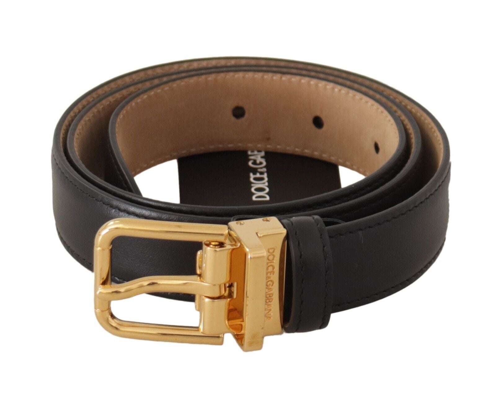 Dolce &amp; Gabbana Ceinture élégante en cuir noir avec boucle en métal gravé