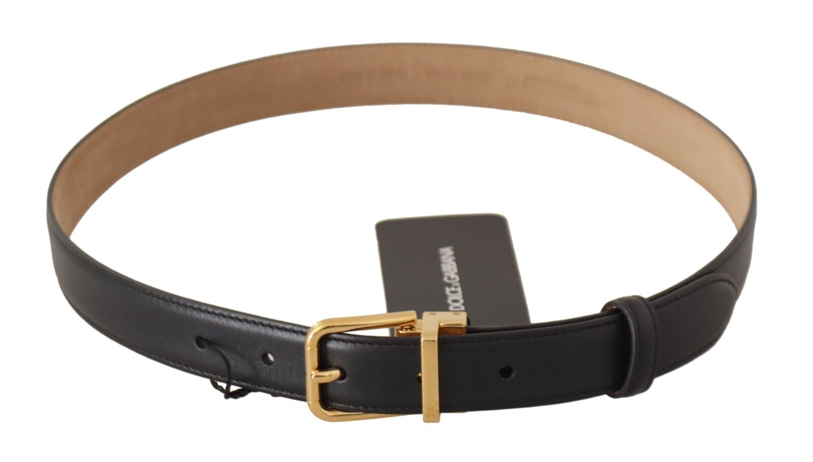 Dolce &amp; Gabbana Ceinture élégante en cuir noir avec boucle en métal gravé