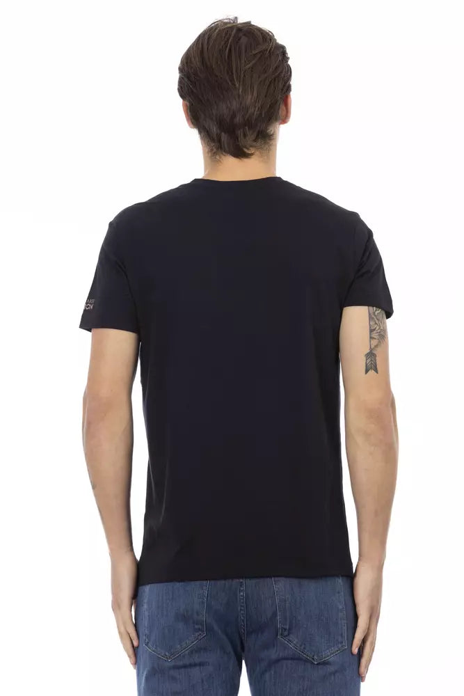 Trussardi Action - T-shirt noir à col en V et imprimé chic sur le devant