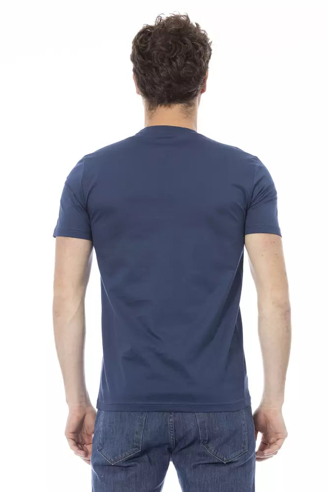 Baldinini Trend Chic T-shirt en coton bleu avec imprimé signature sur le devant