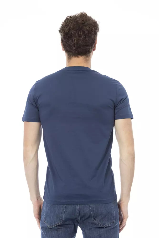 Baldinini Trend - T-shirt surélevé en coton bleu avec imprimé unique sur le devant