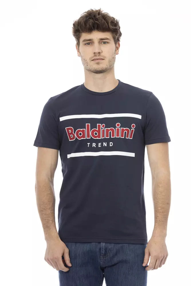 Baldinini Trend T-shirt élégant bleu à col rond avec imprimé sur le devant