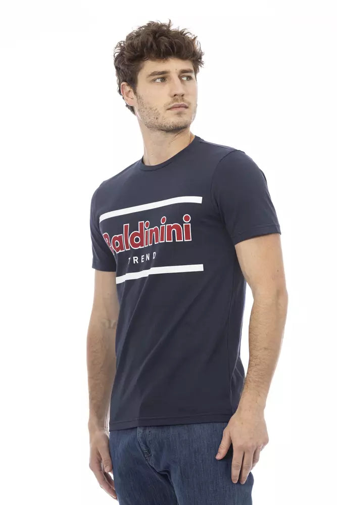 Baldinini Trend T-shirt élégant bleu à col rond avec imprimé sur le devant