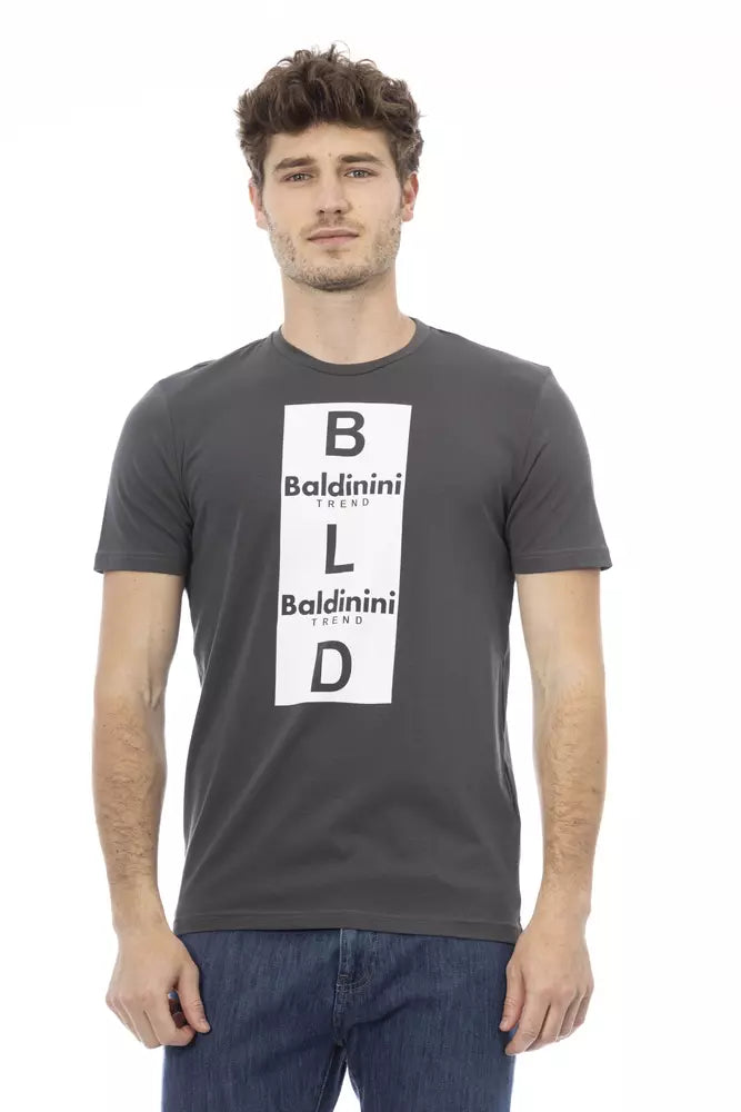 Baldinini Trend Chic T-shirt en coton gris avec imprimé unique sur le devant