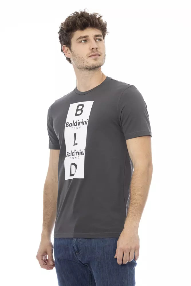 Baldinini Trend Chic T-shirt en coton gris avec imprimé unique sur le devant