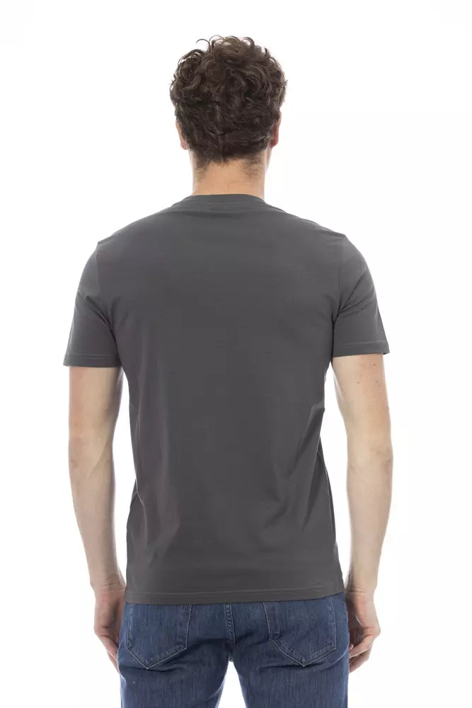 Baldinini Trend Chic T-shirt en coton gris avec imprimé unique sur le devant